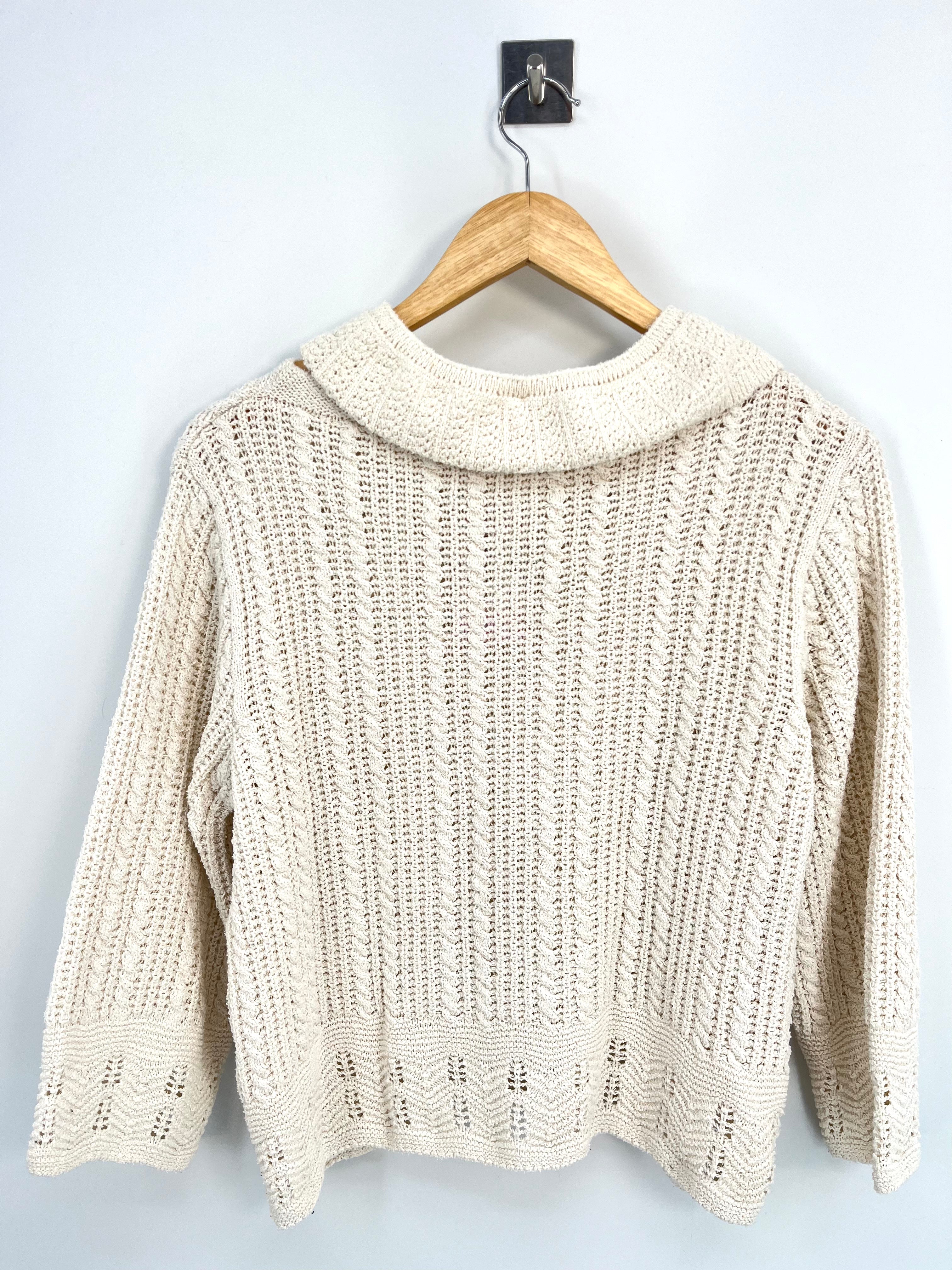 Mango - Top blanc en crochet avec col revers T.L