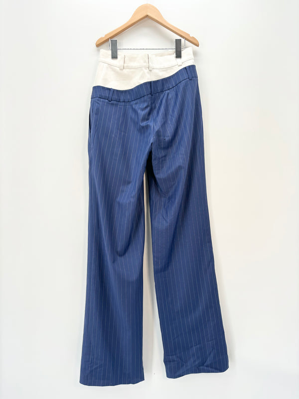 Cekette - Pantalon rayé bleu jean blanc imprafait T.S