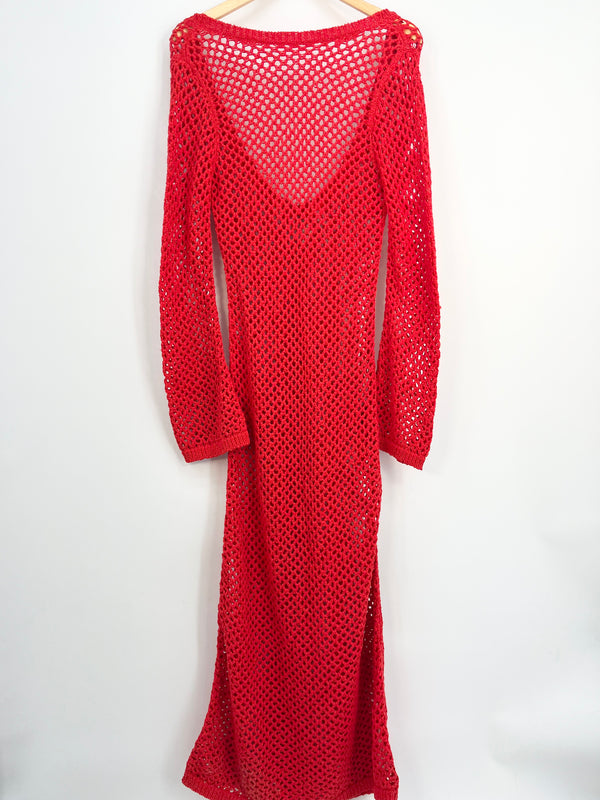 Monday Swimwear - Robe crochet rouge ML neuve dos nu T.S