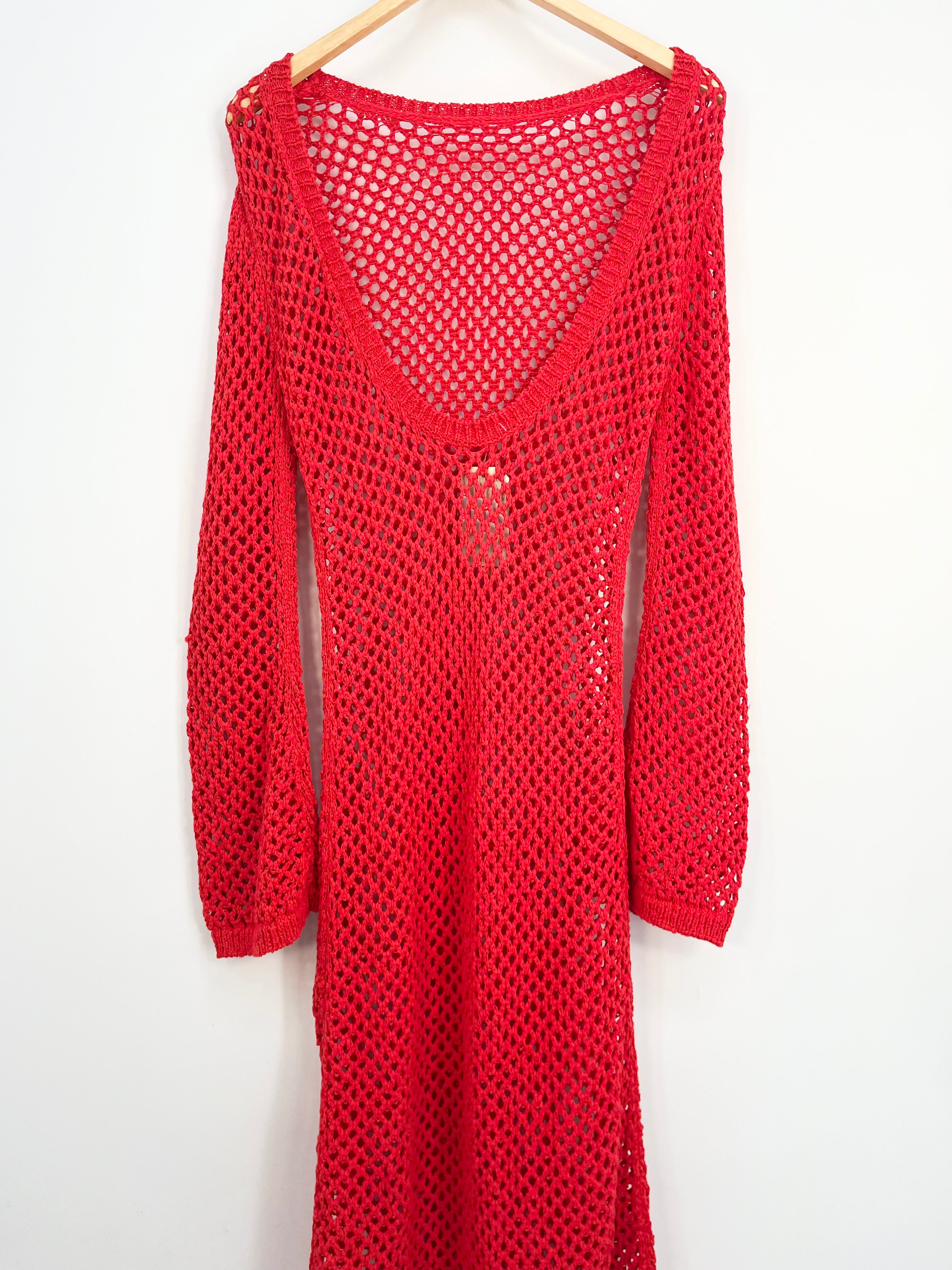 Monday Swimwear - Robe crochet rouge ML neuve dos nu T.S