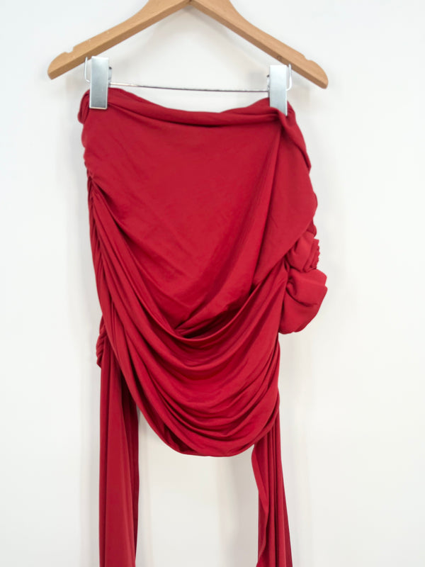 Magda Butrym - Mini jupe rouge drapée roses neuve T.34