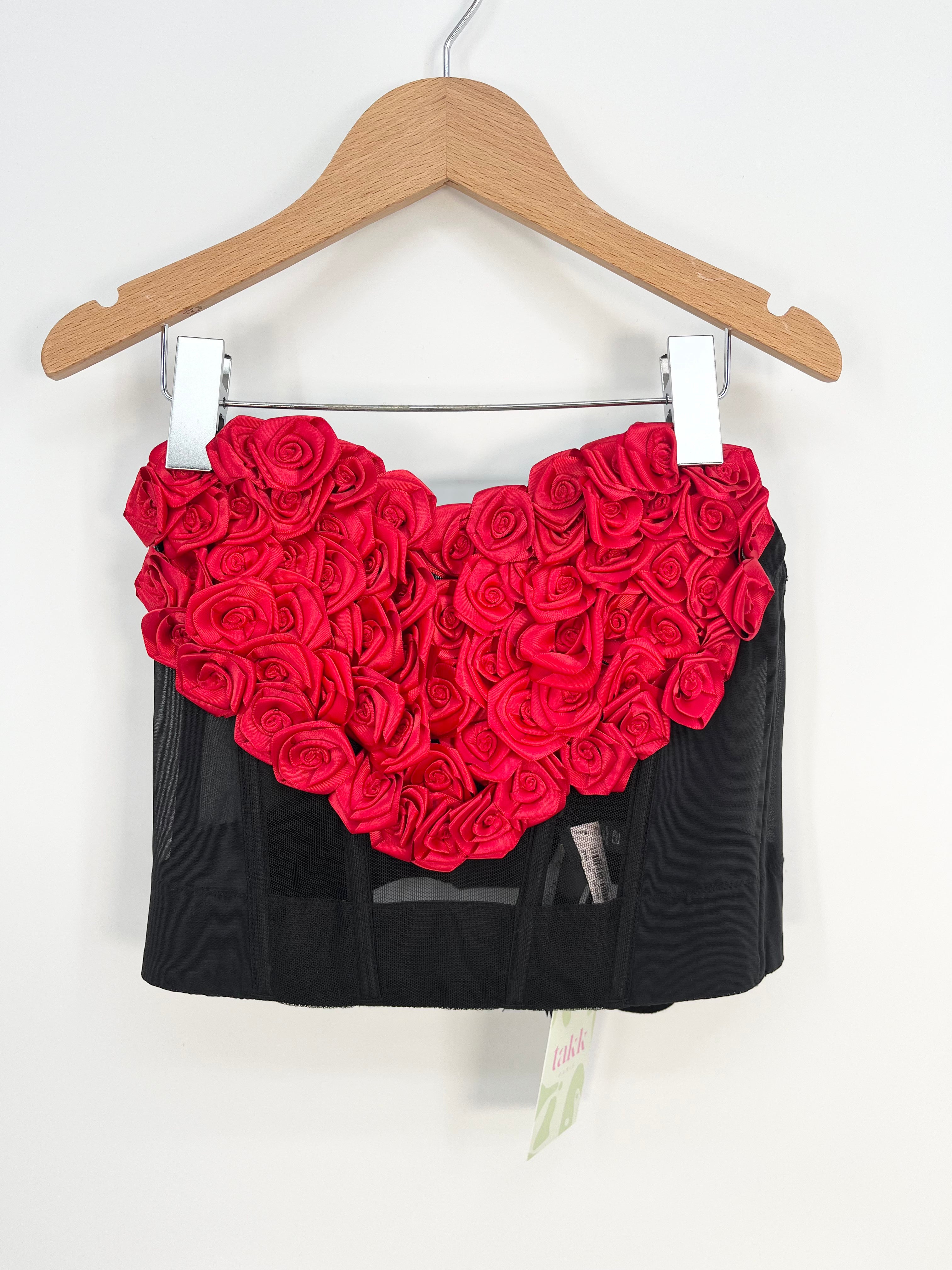 VICTORIA'S SECRET - Top bustier archive noir coeur en roses rouges T.S