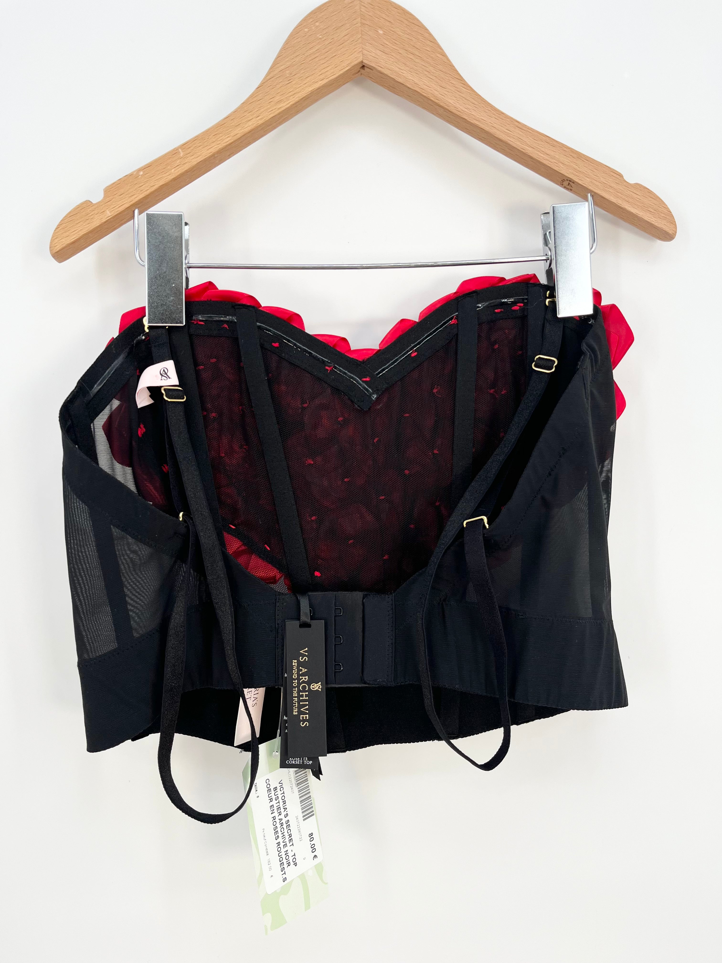 VICTORIA'S SECRET - Top bustier archive noir coeur en roses rouges T.S