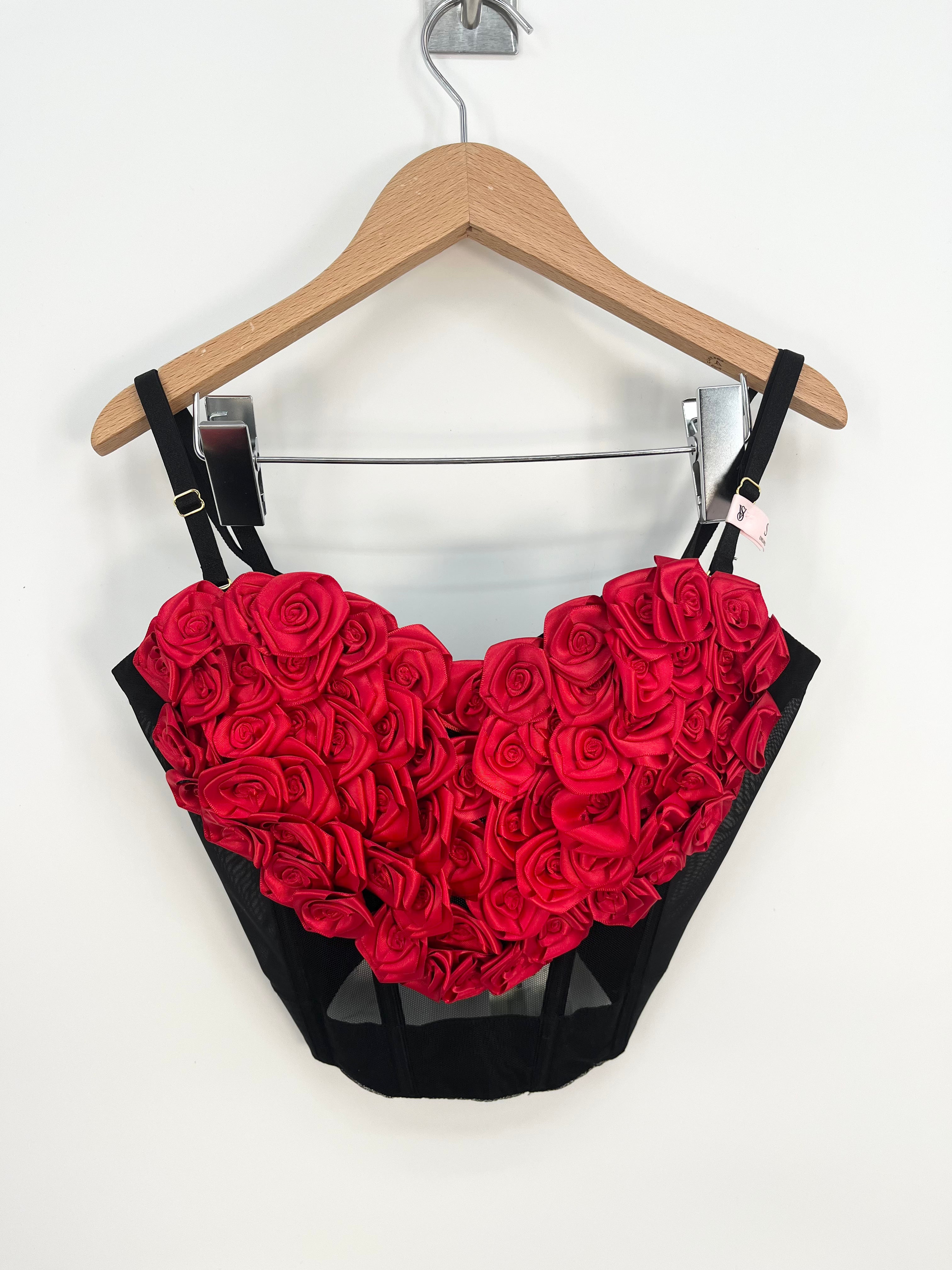 VICTORIA'S SECRET - Top bustier archive noir coeur en roses rouges T.S