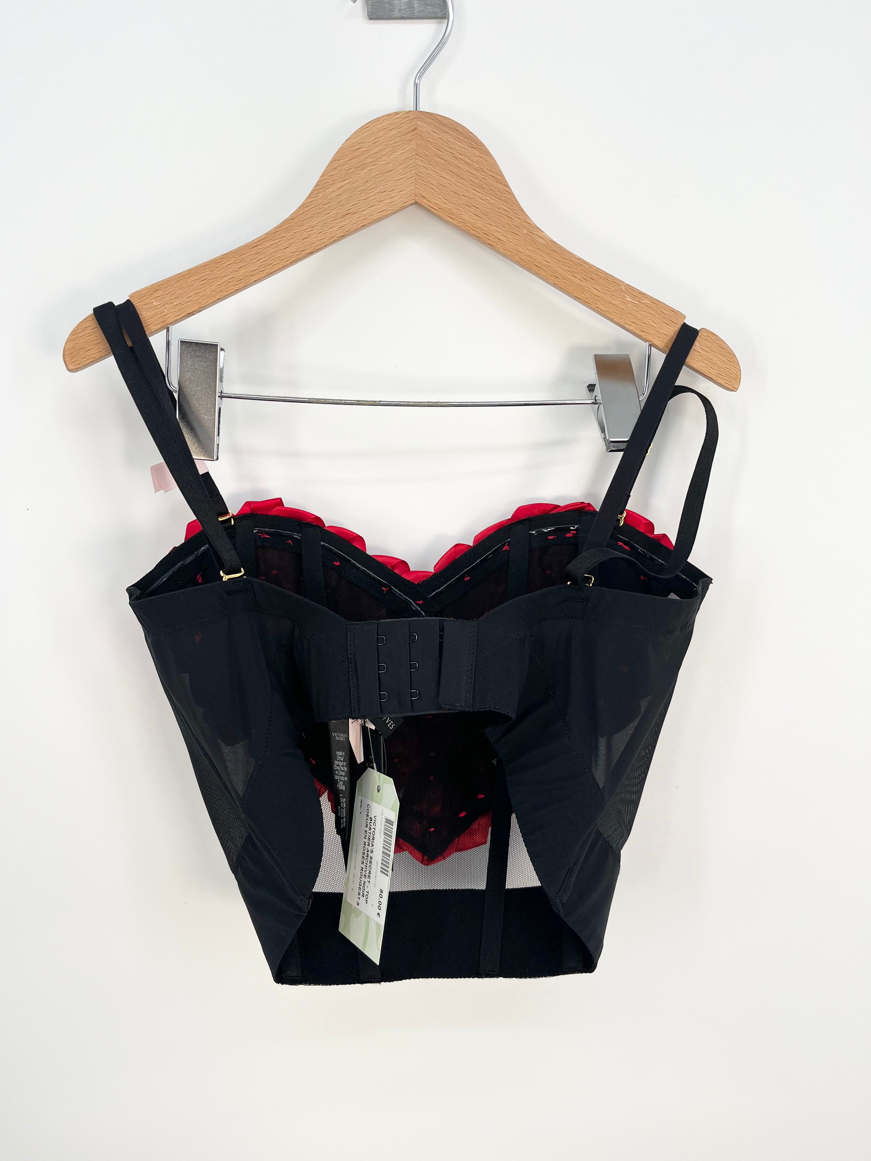 VICTORIA'S SECRET - Top bustier archive noir coeur en roses rouges T.S