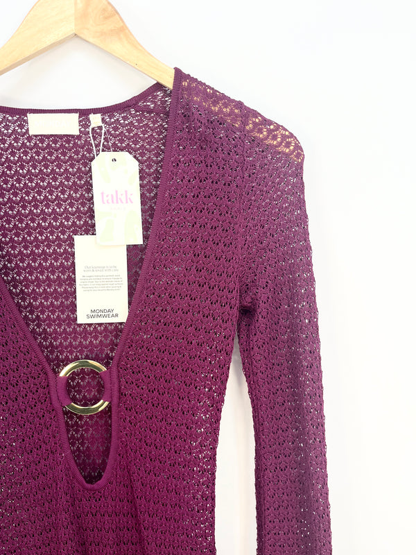 Monday swimwear - Robe crochet ML violet détail cercle doré neuve T.S