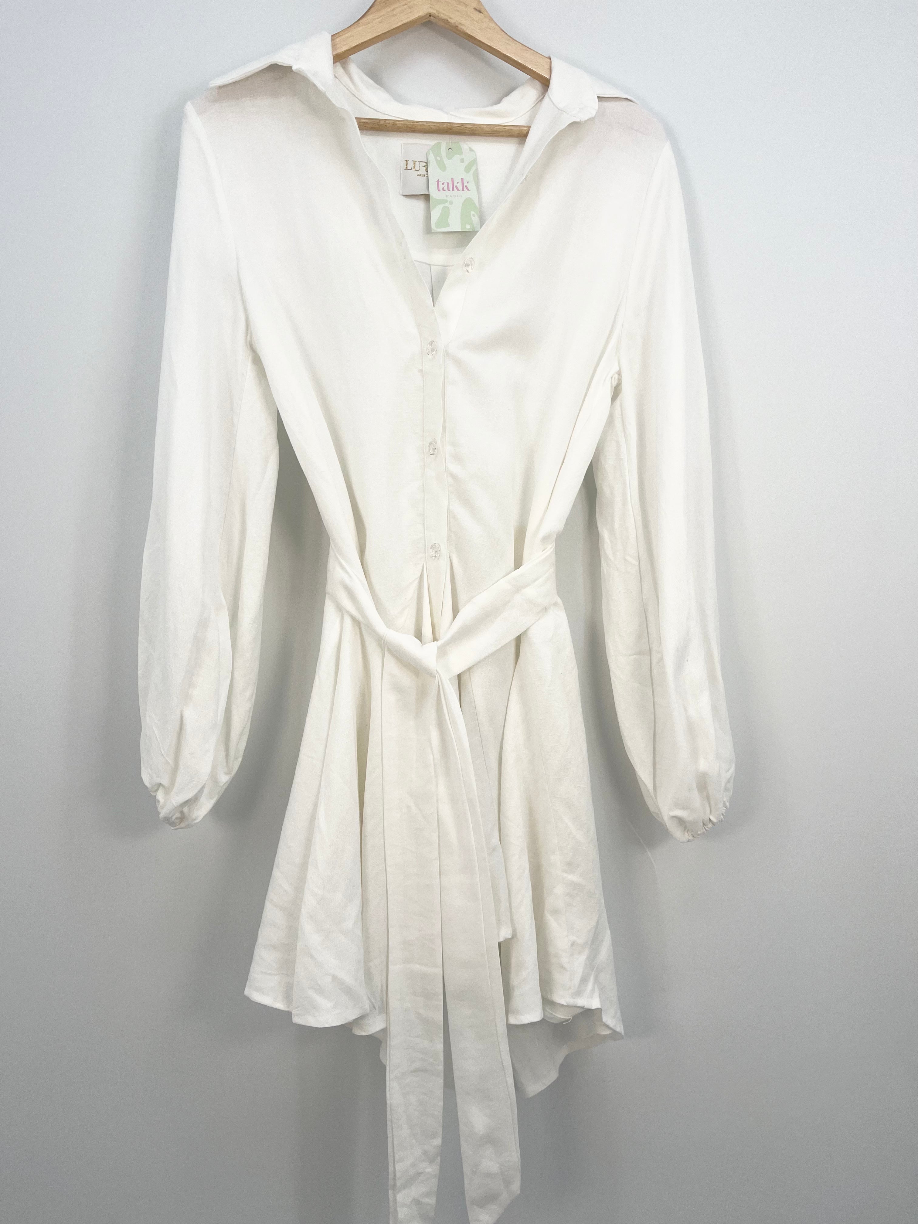 LURELLY - Robe chemise blanche en lin avec ceinture T.36