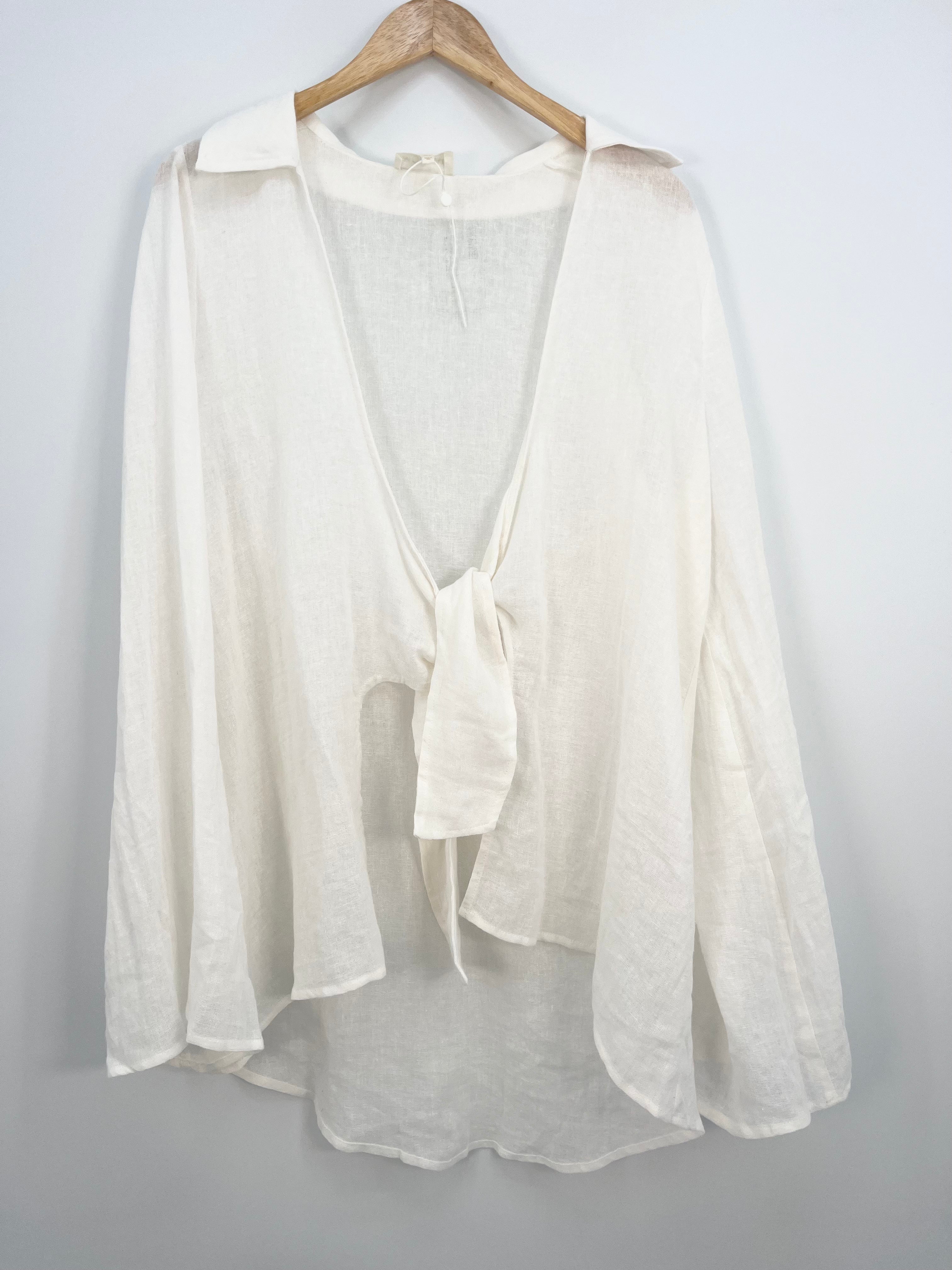 Monday swimwear - Chemise manches évasées en lin blanche T.S