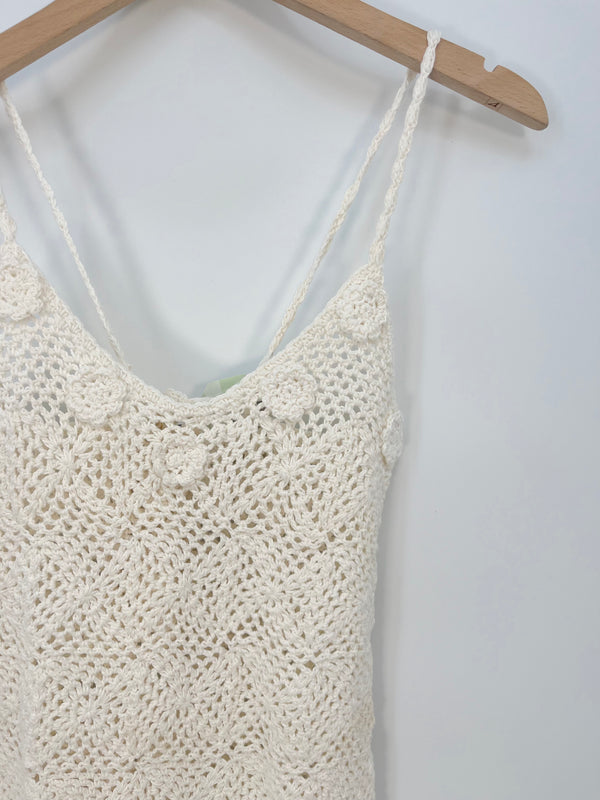 Cloe cassandro - Mini robe en crochet blanche fleurs neuf T.S