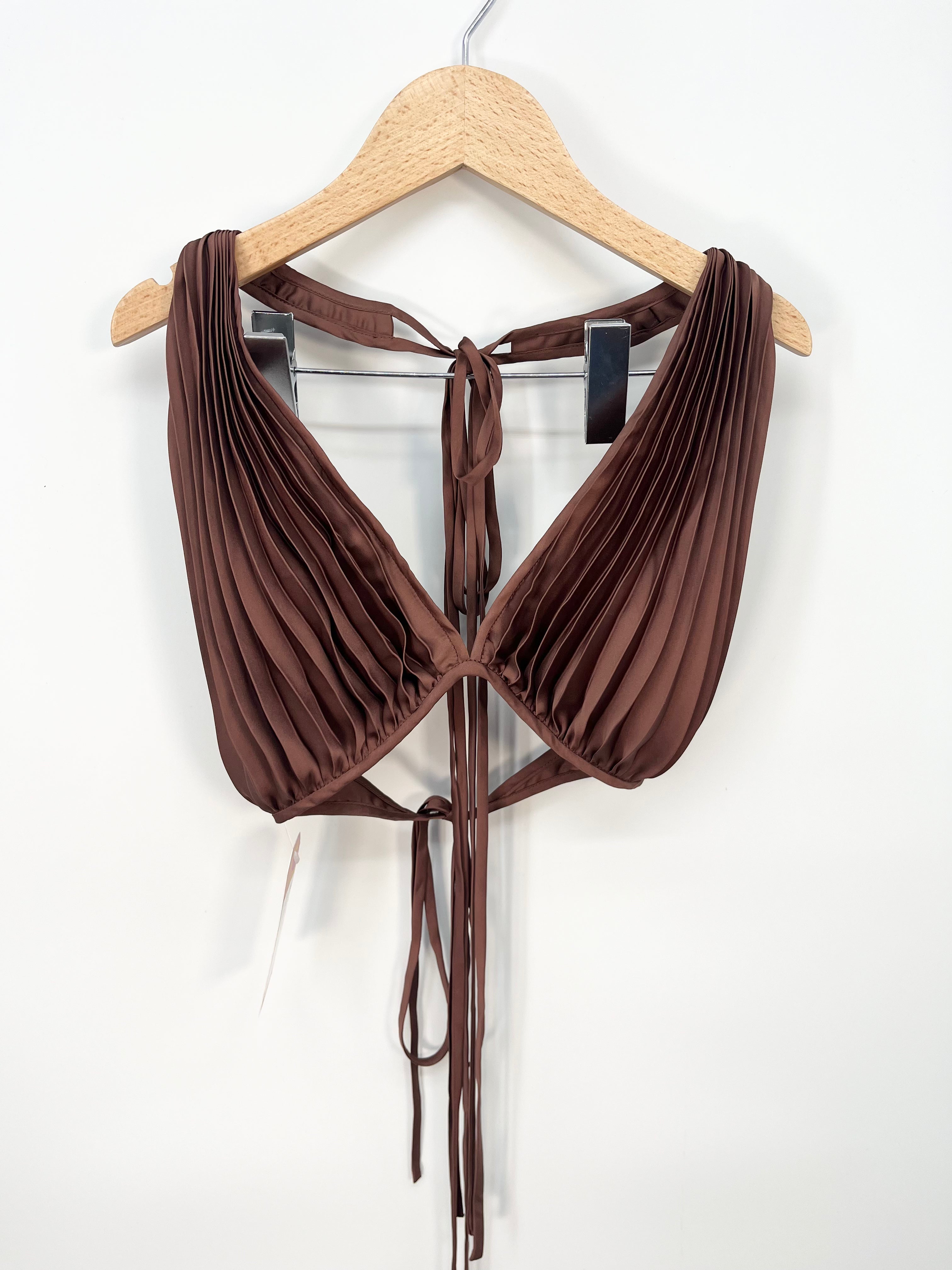 Bralette plisée marron satiné à nouer T.U