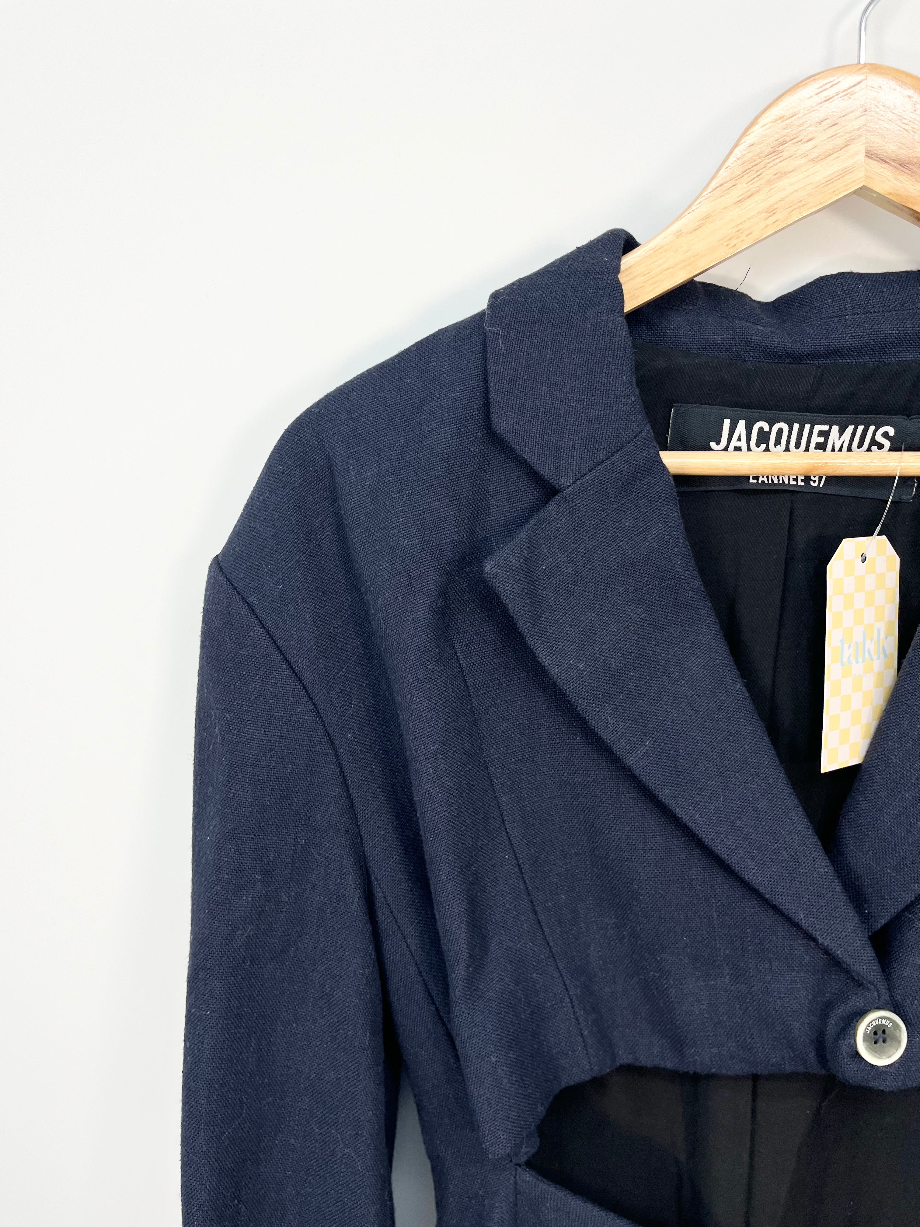 Jacquemus - Robe blazer ajourée 80% lin bleu marine T.38