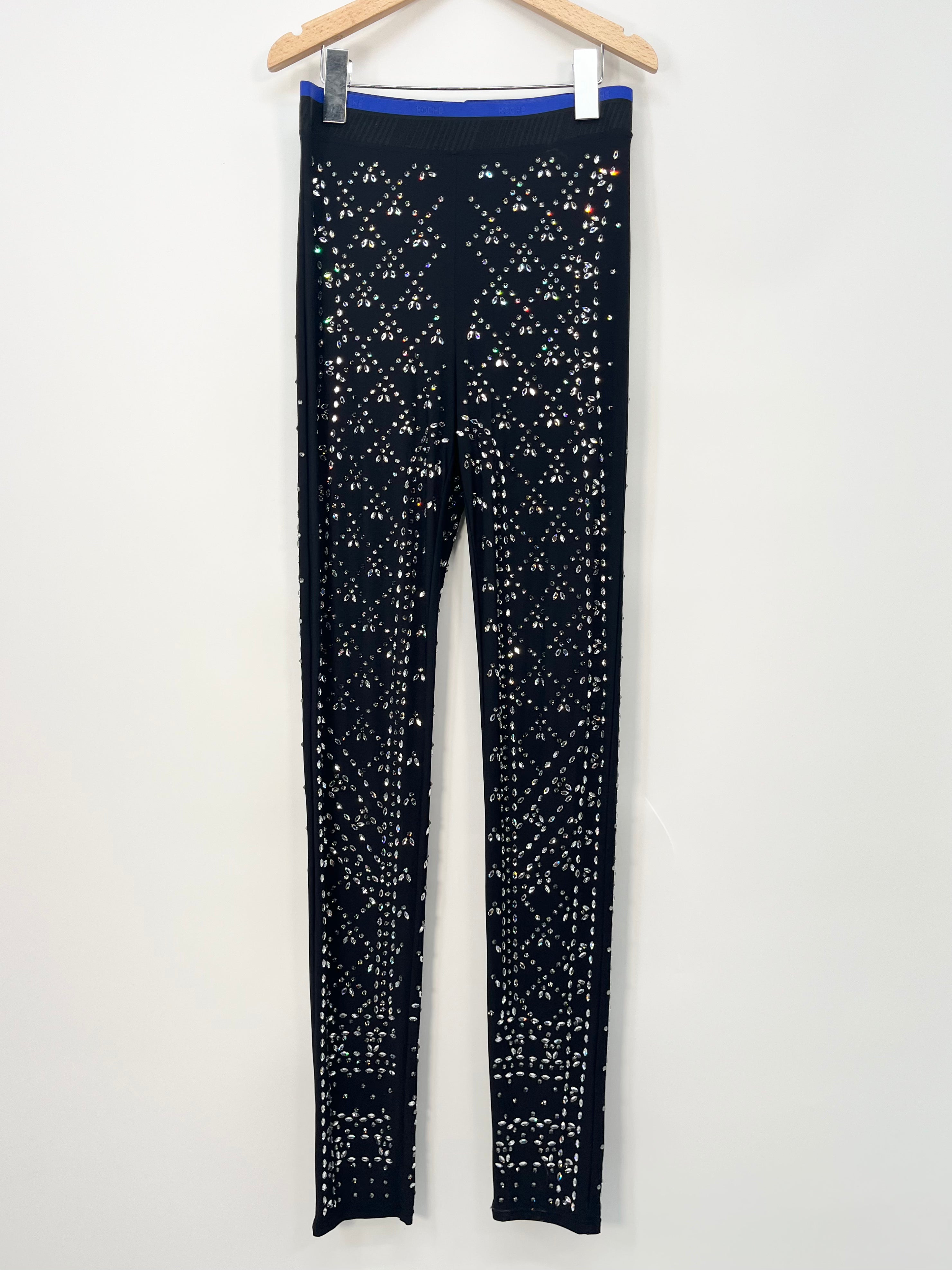 Koche - Legging noir strass ceinture elastique bleue T.S