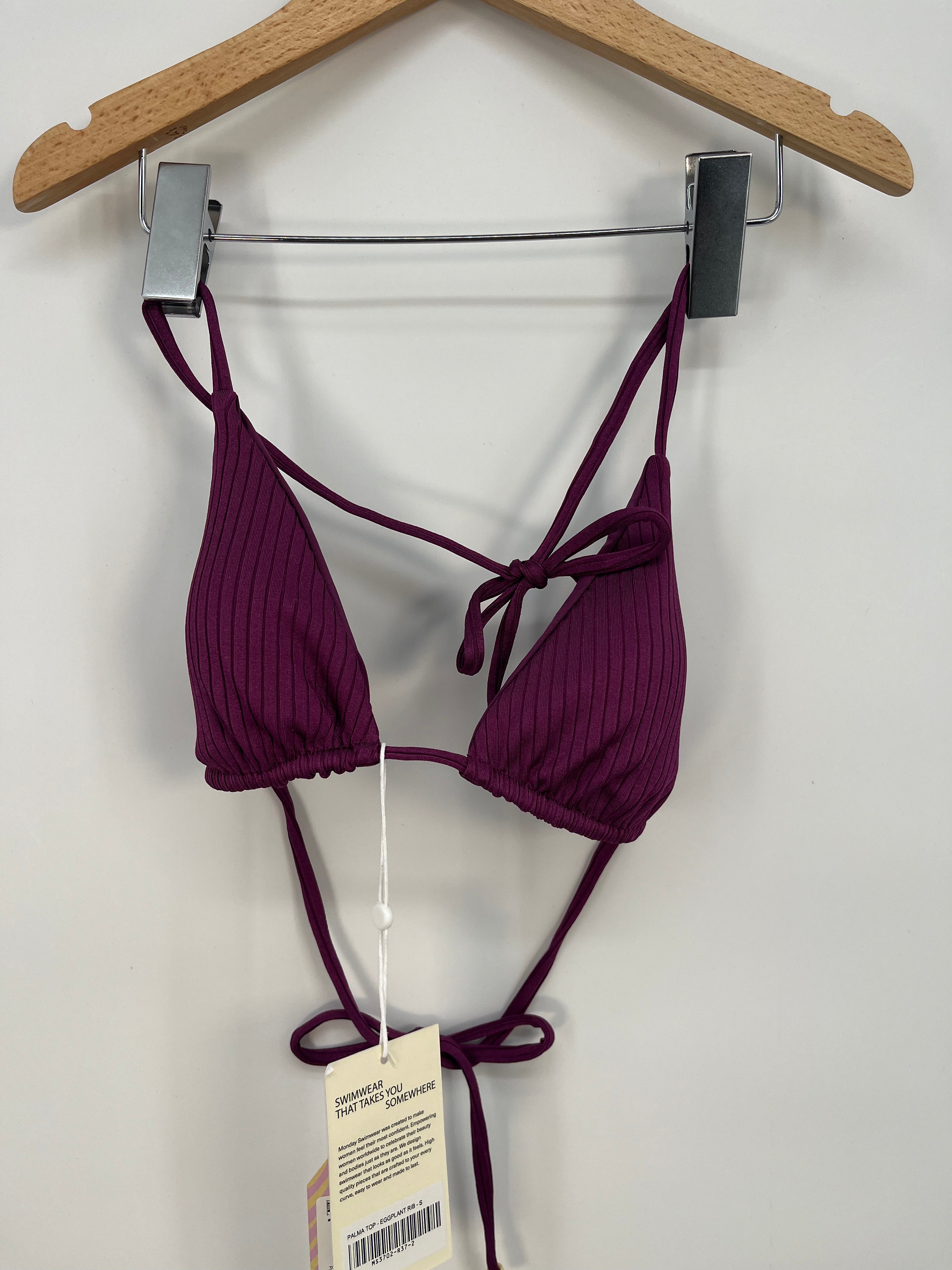 Monday Swimwear - Haut de bikini triangle aubergine strié neuf T.S