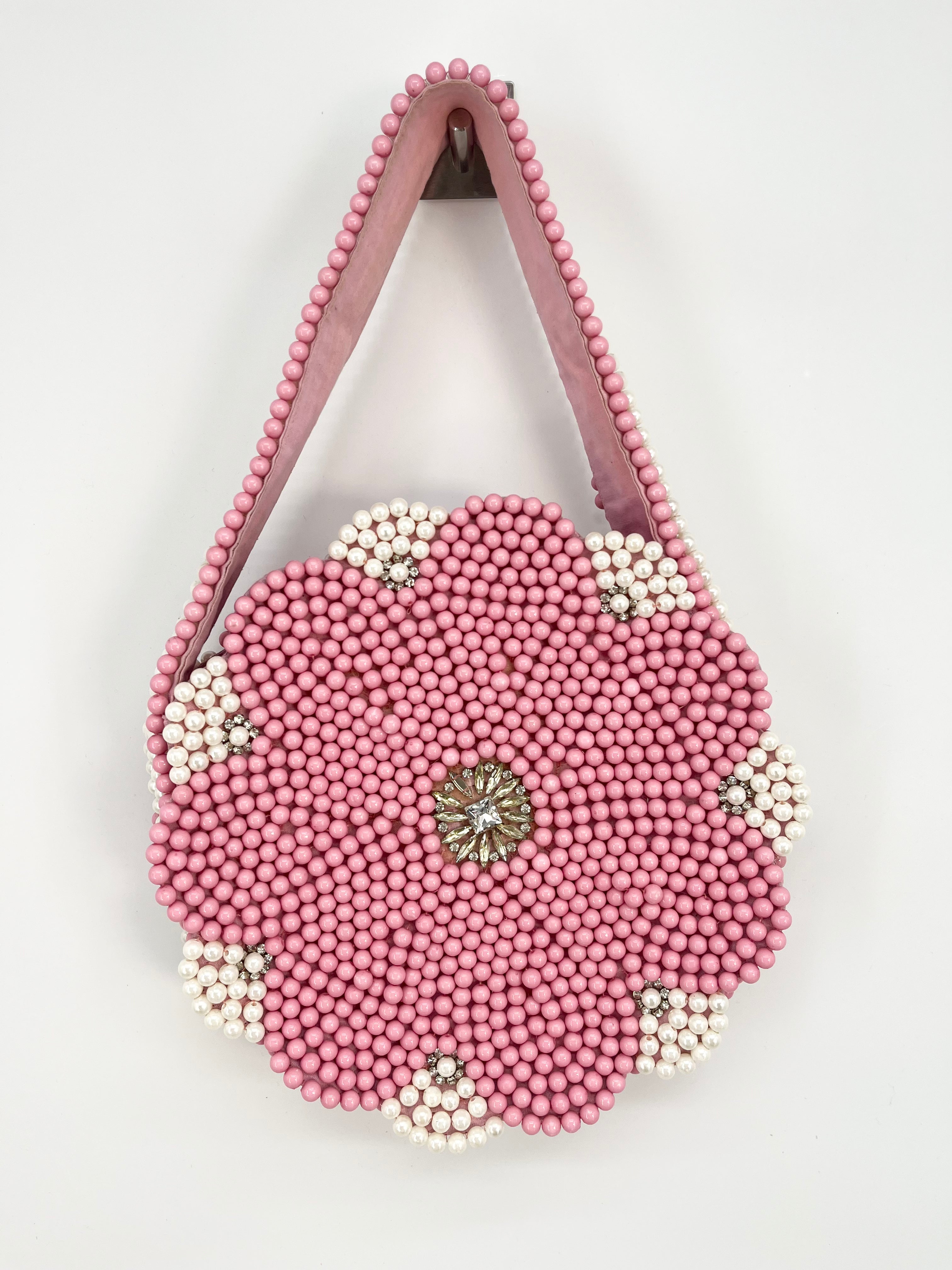 Manoush - Sac fleur rose en perles