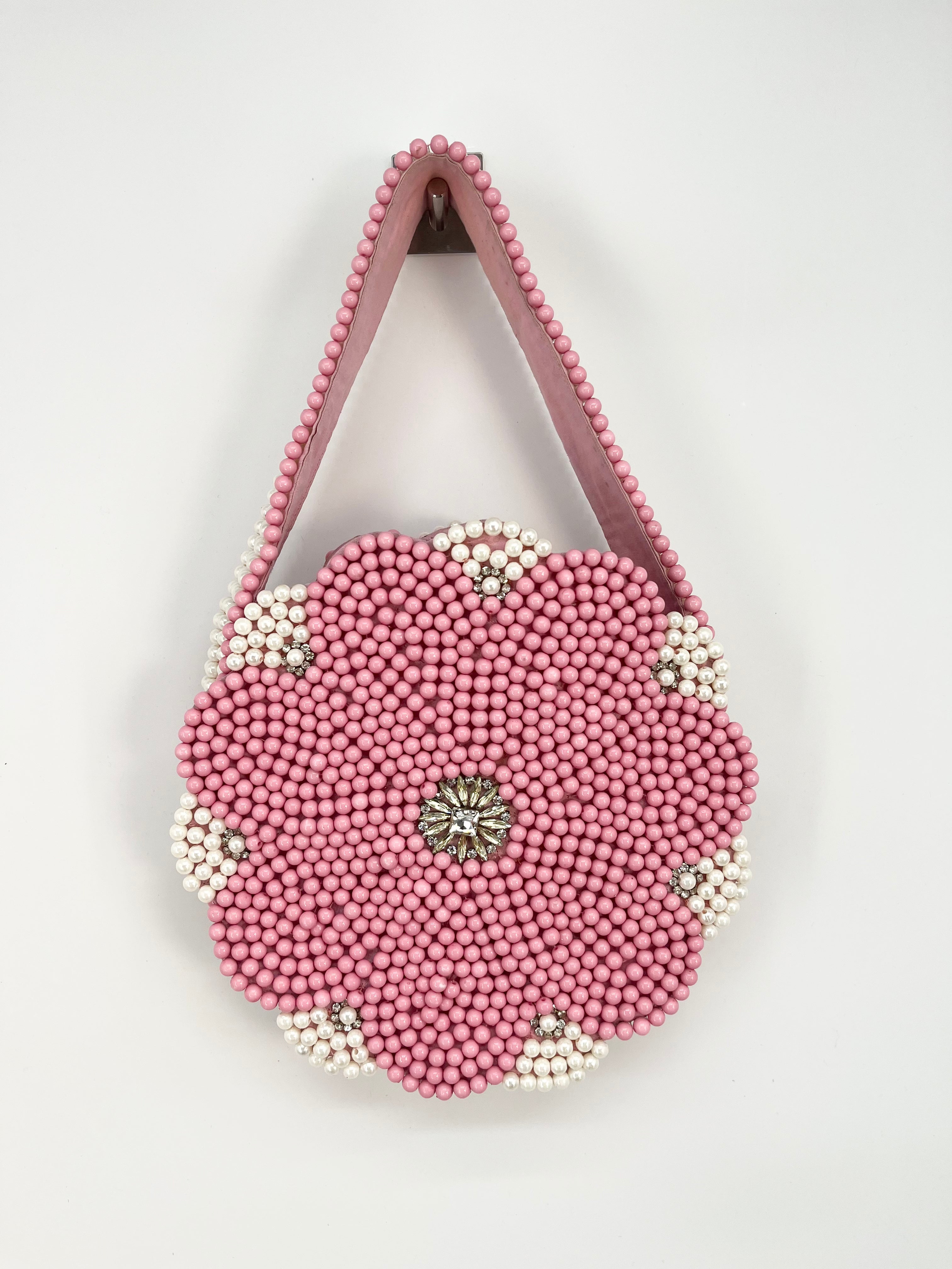 Manoush - Sac fleur rose en perles