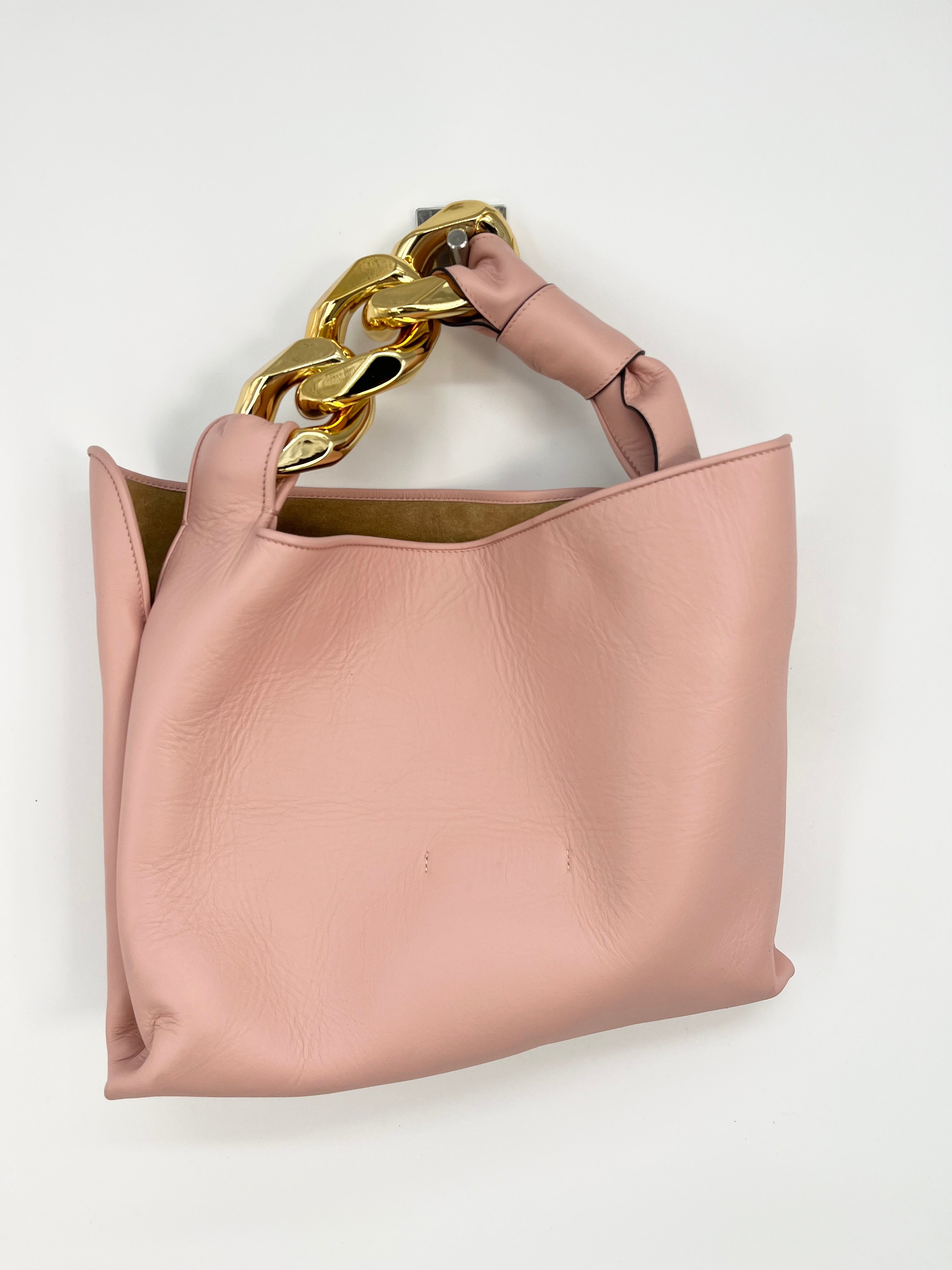 Jw Anderson - Sac rose poudrée en cuir petit hanse maillon doré imparfait