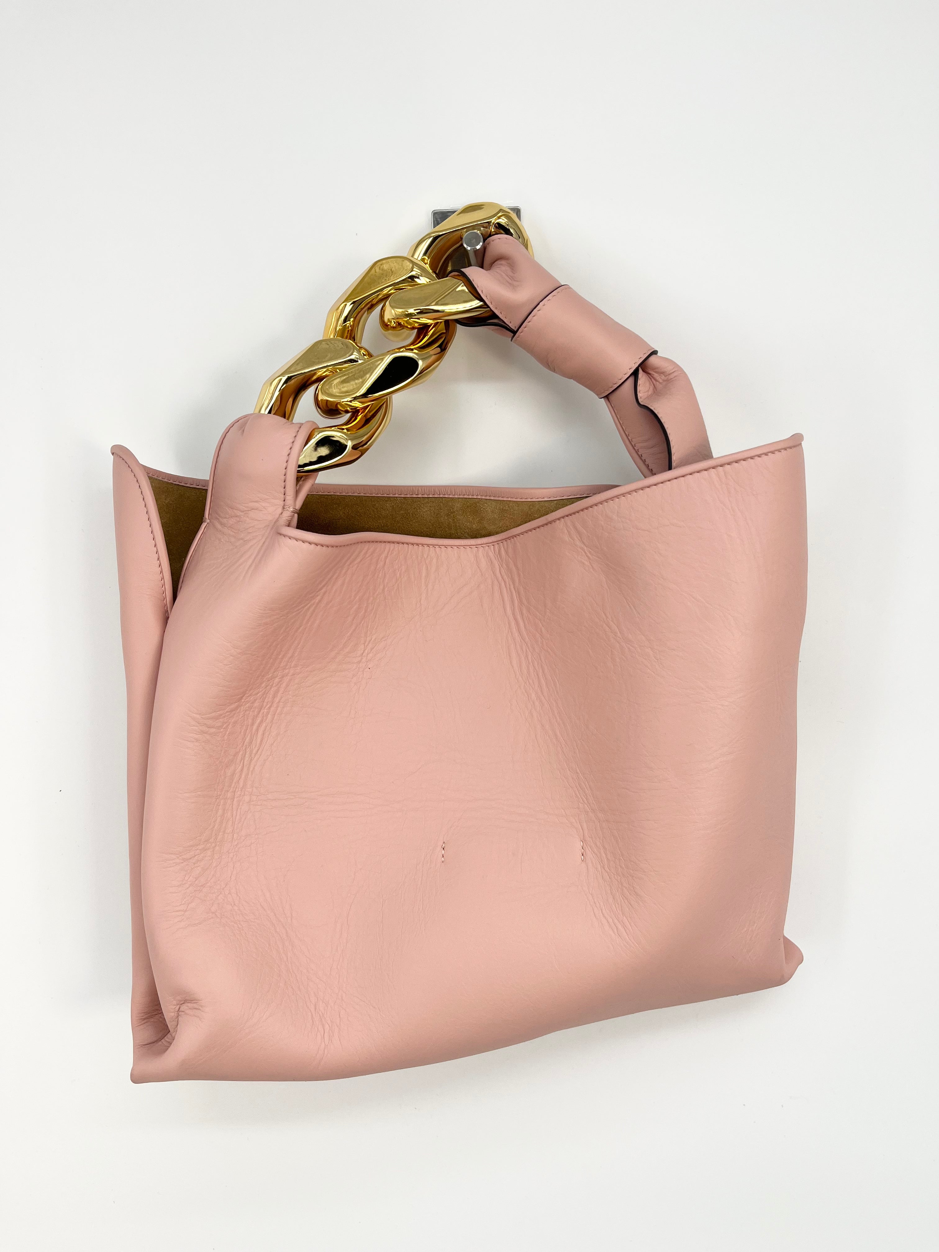 Jw Anderson - Sac rose poudrée en cuir petit hanse maillon doré imparfait