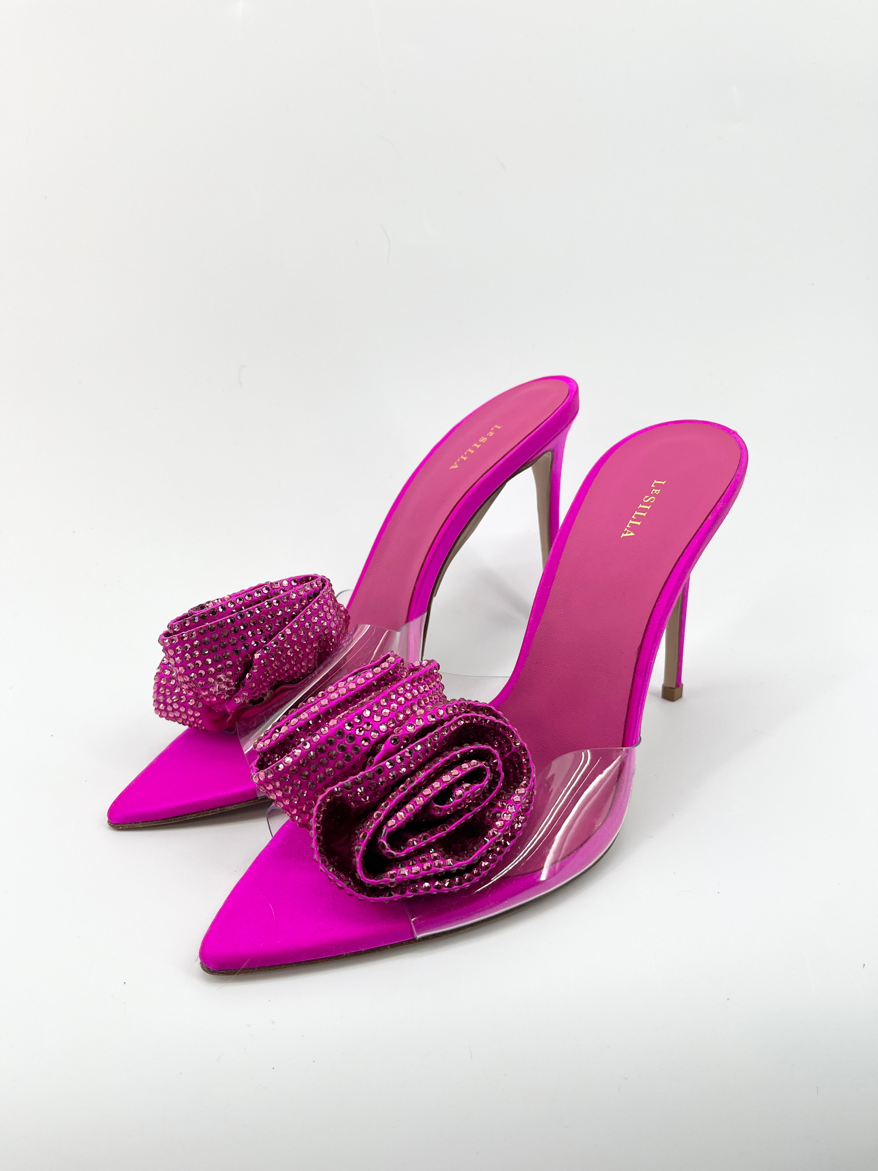 Le silla - Sandales à talons aiguille rose fushia en strass T.39