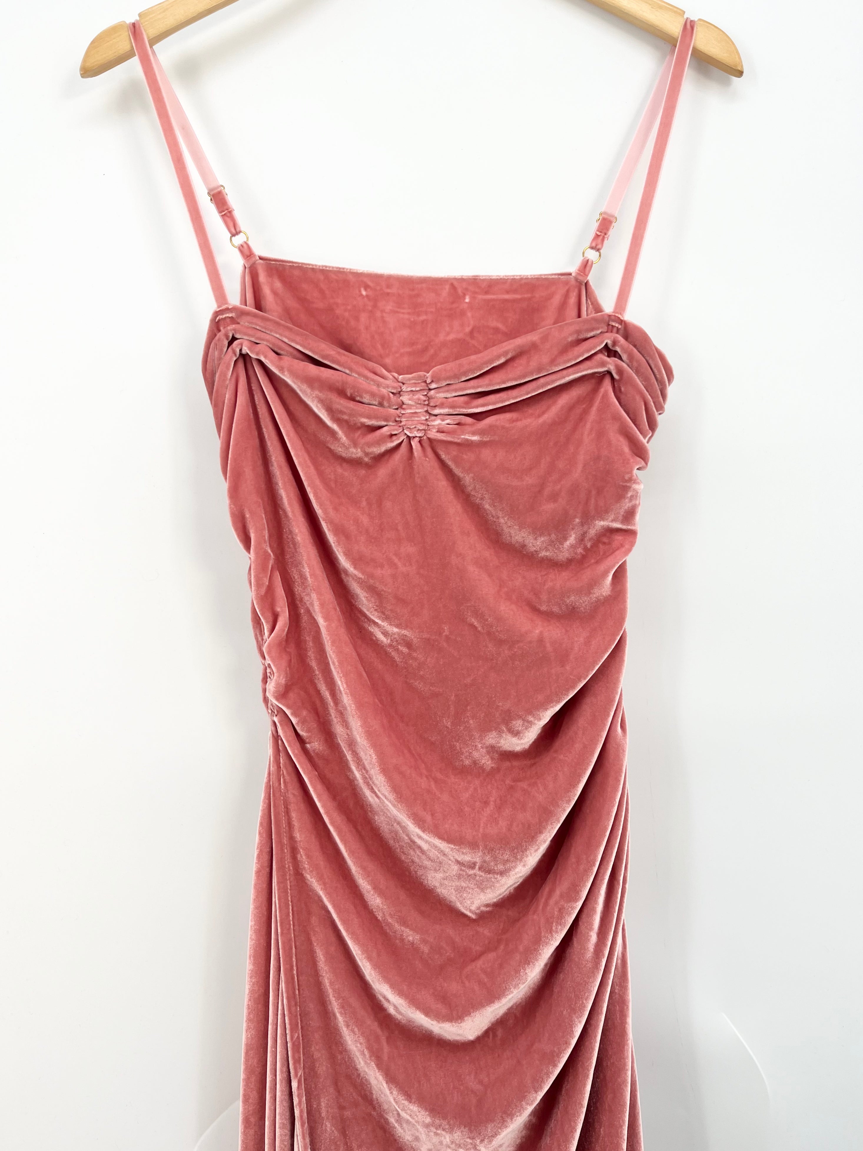 Bfleurs - Robe longue vieux rose velour T.36