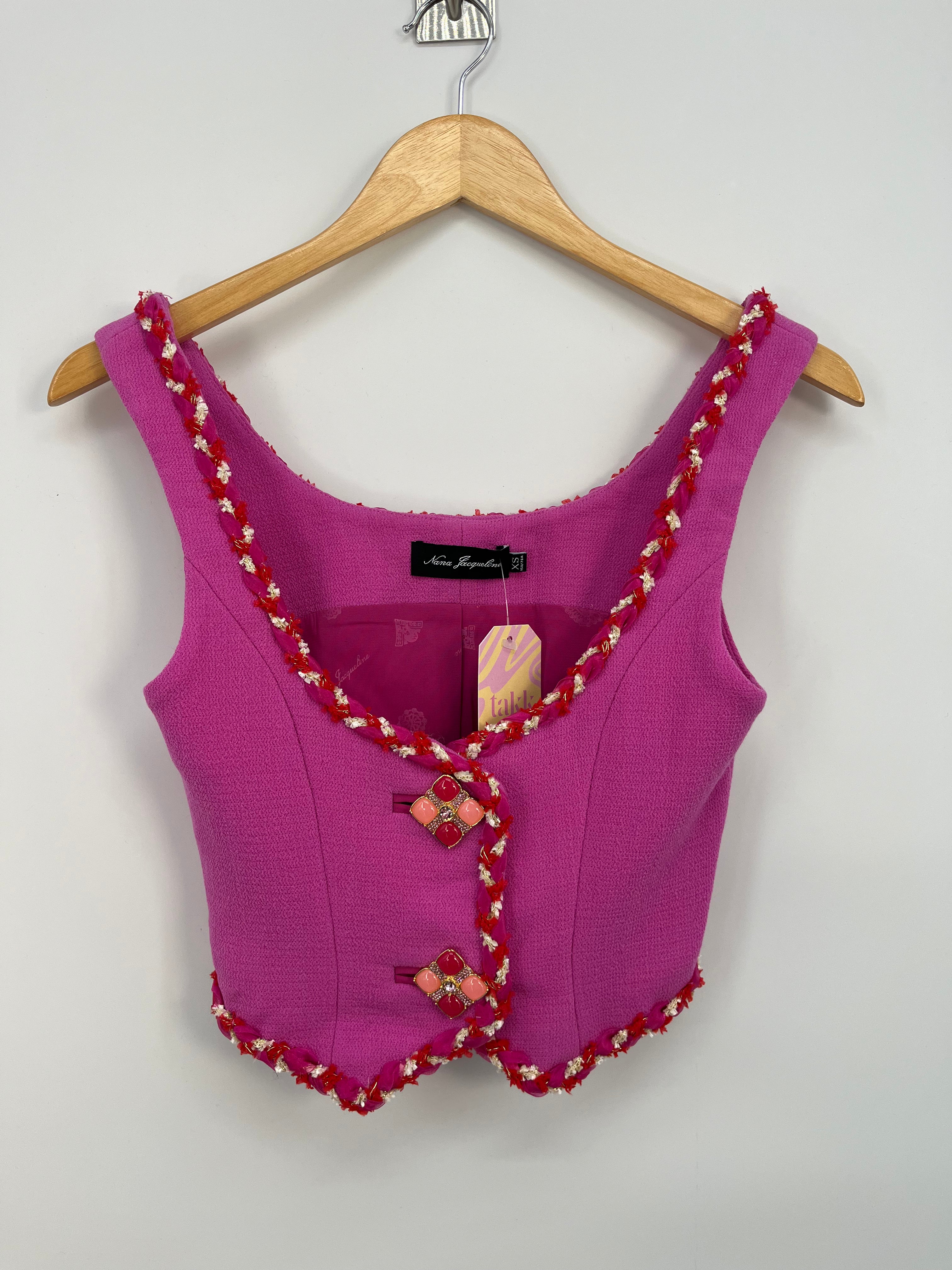 Nana Jacqueline - Top gilet sm rose violet et boutons strass T.XS