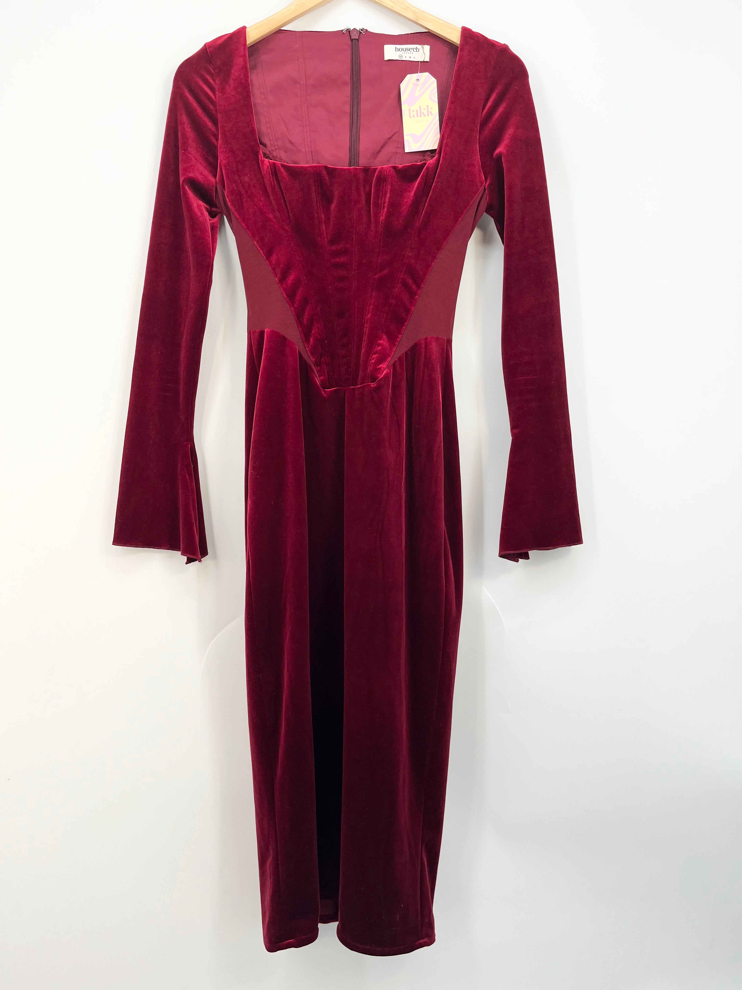 House of cb - Robe longue velours bordeaux ML corset T.XS