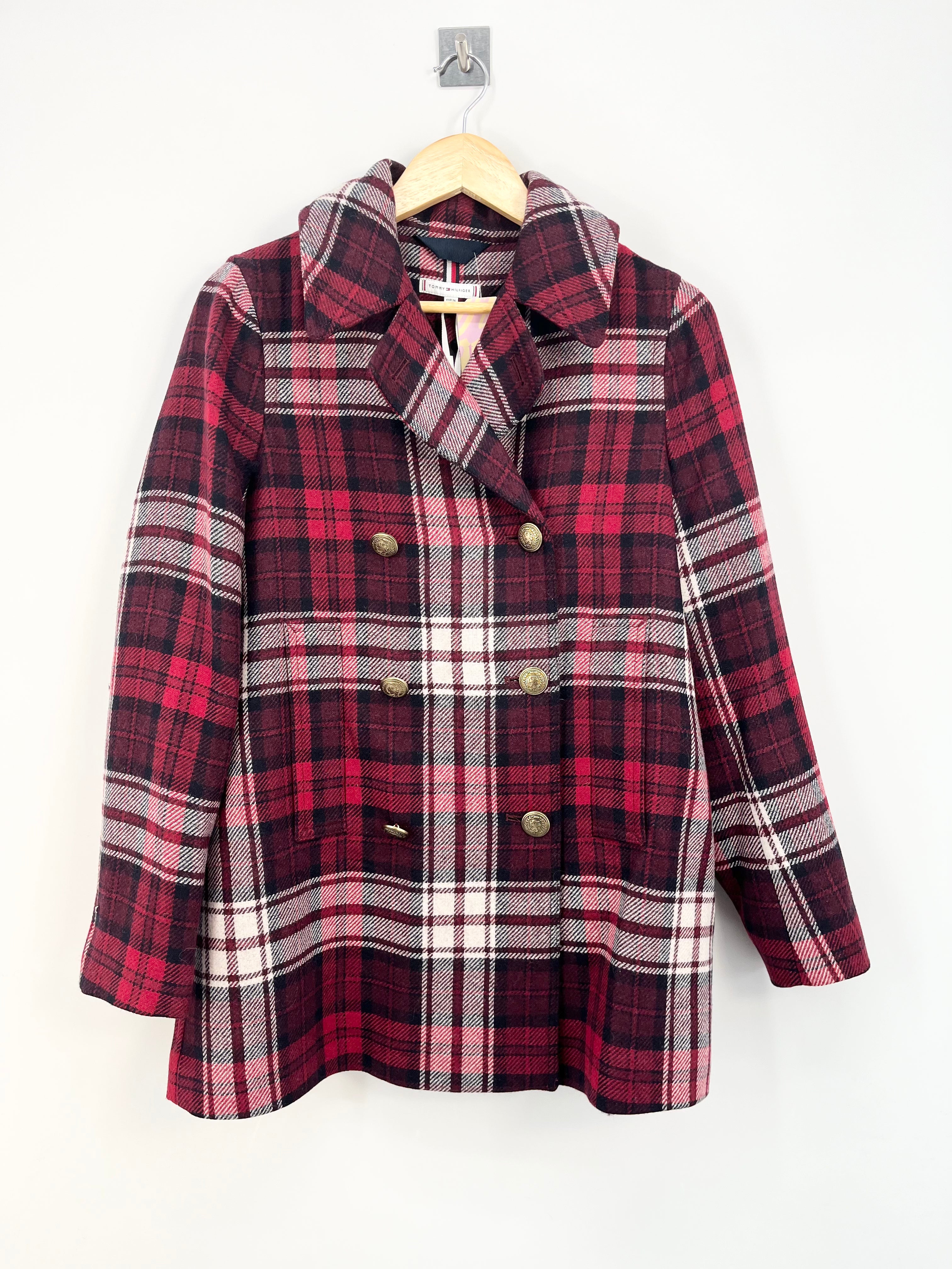 Tommy Hilfiger - Manteau caban tartan rouge et bleu marine T.36