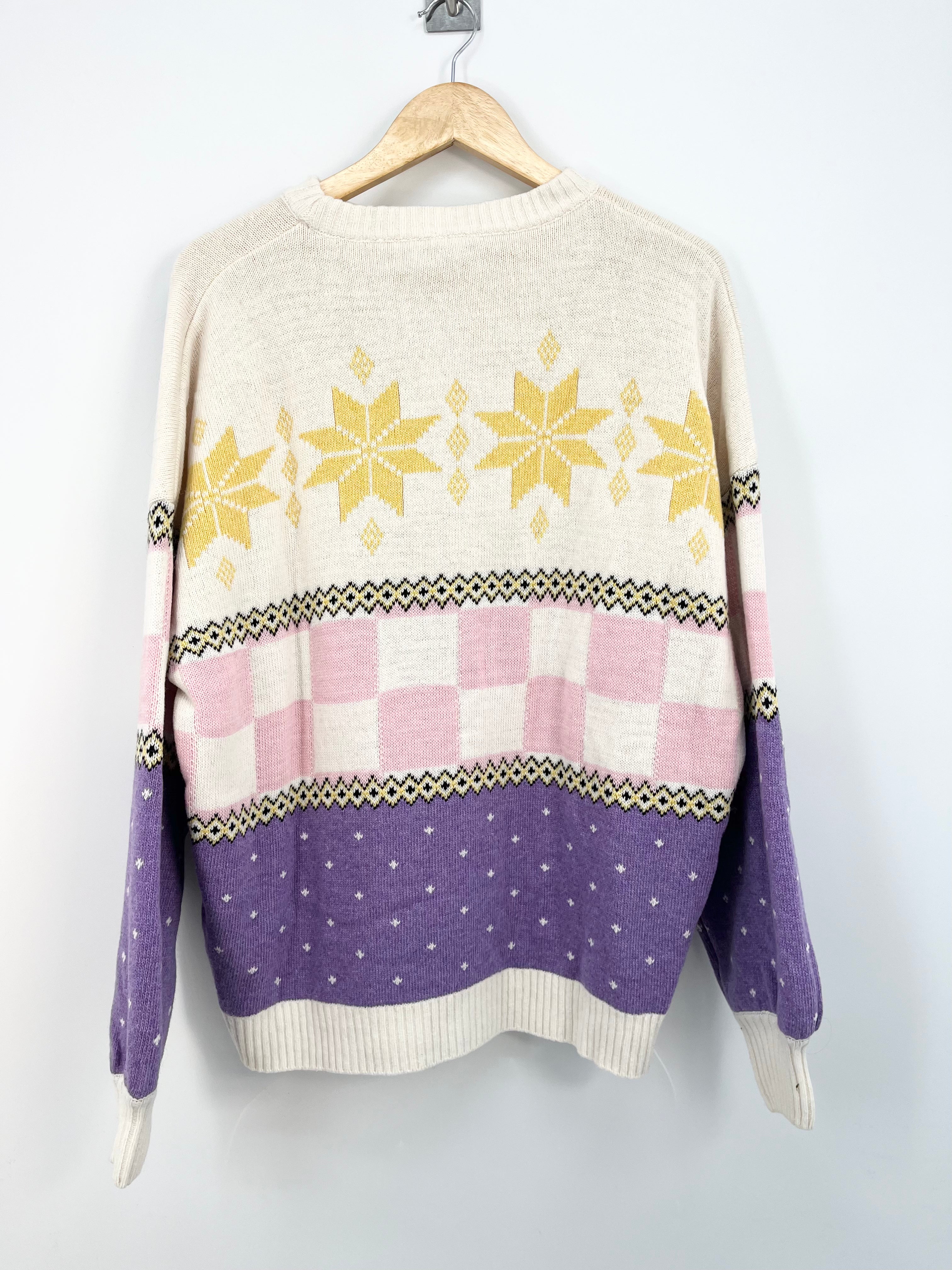 Gisou - Pull de noel blanc rose flocons jaunes T.U