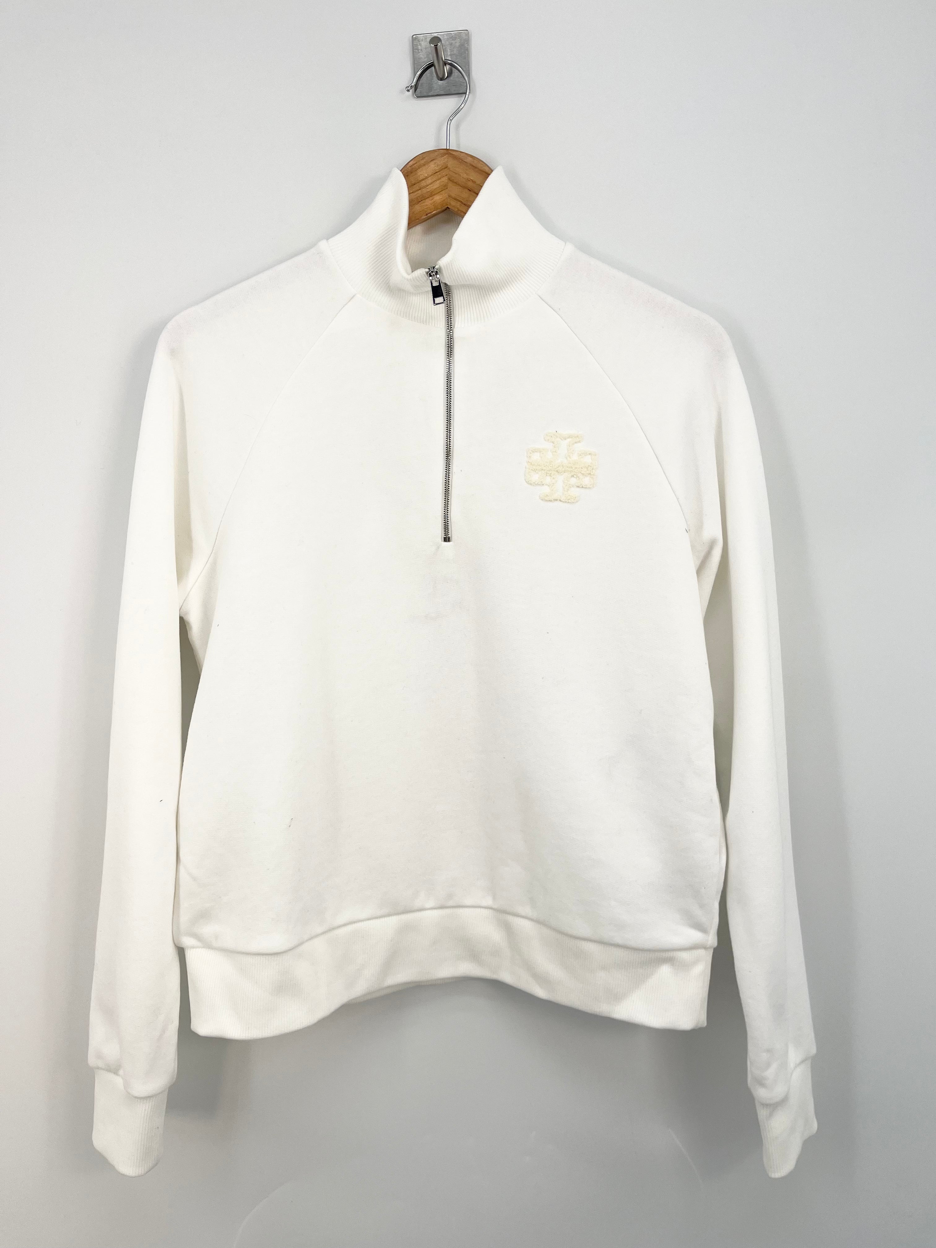 Tory Burch - Sweatshirt zippé blanc logo molleton T.S