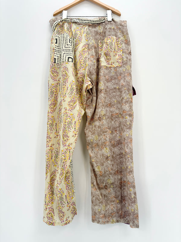 Zara - Pantalon fluide à nouer imprimés violets beige neuf T.XL-XXL