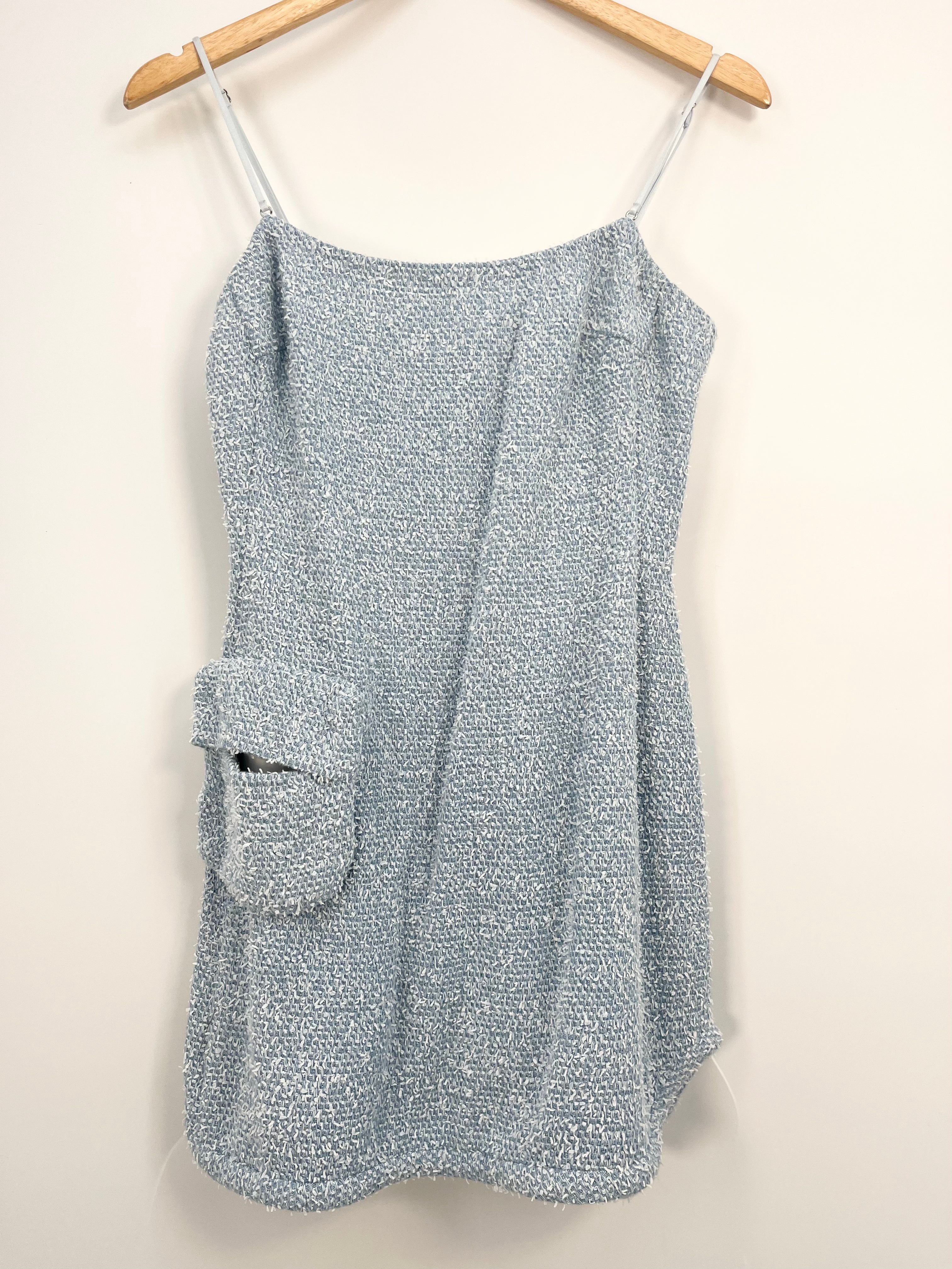 The coat - Mini robe bleue tweed bretelles fines T.S