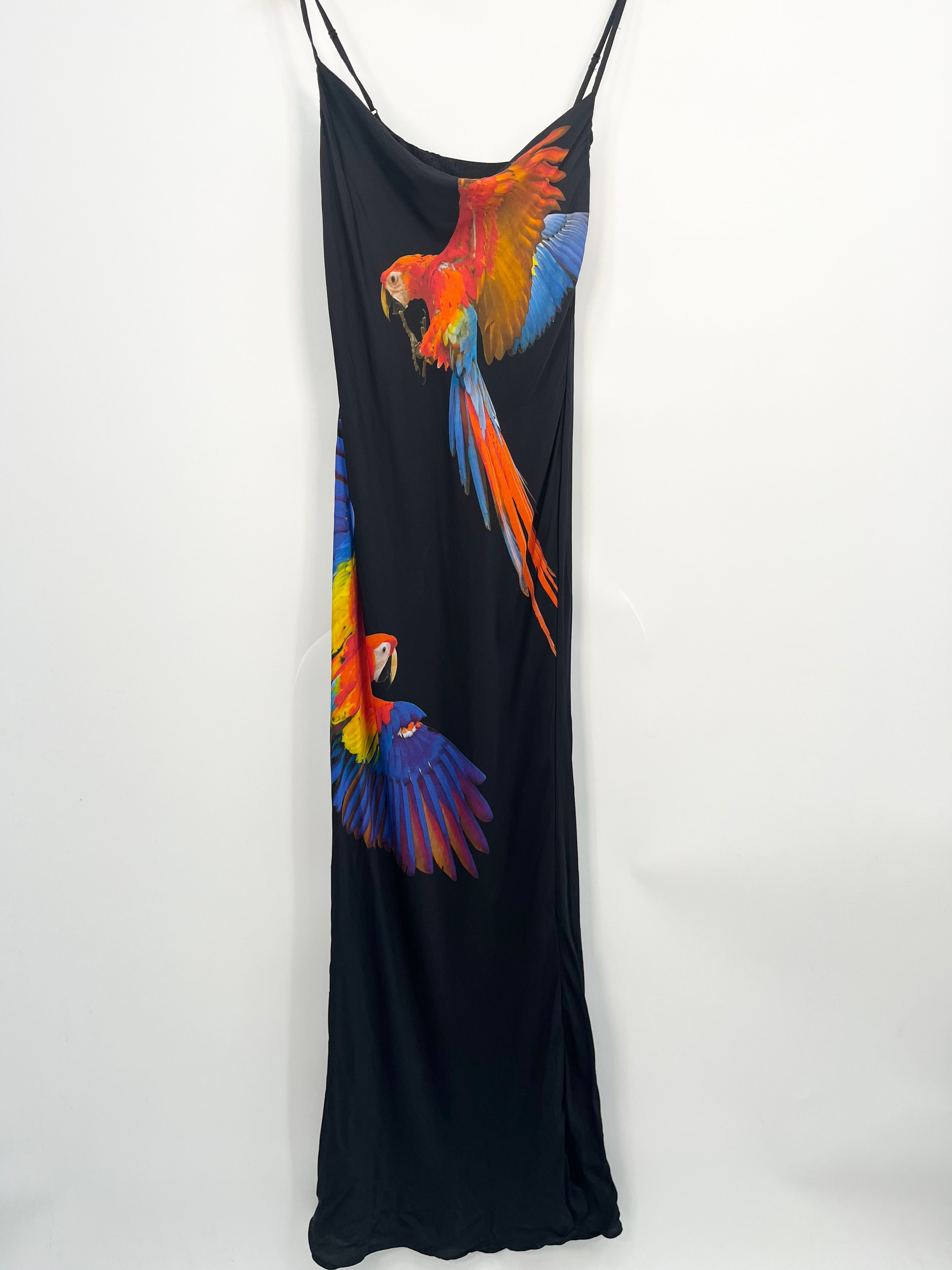 Desigual X Tyler Mcgillivary - Robe satin noire perroquets T.S