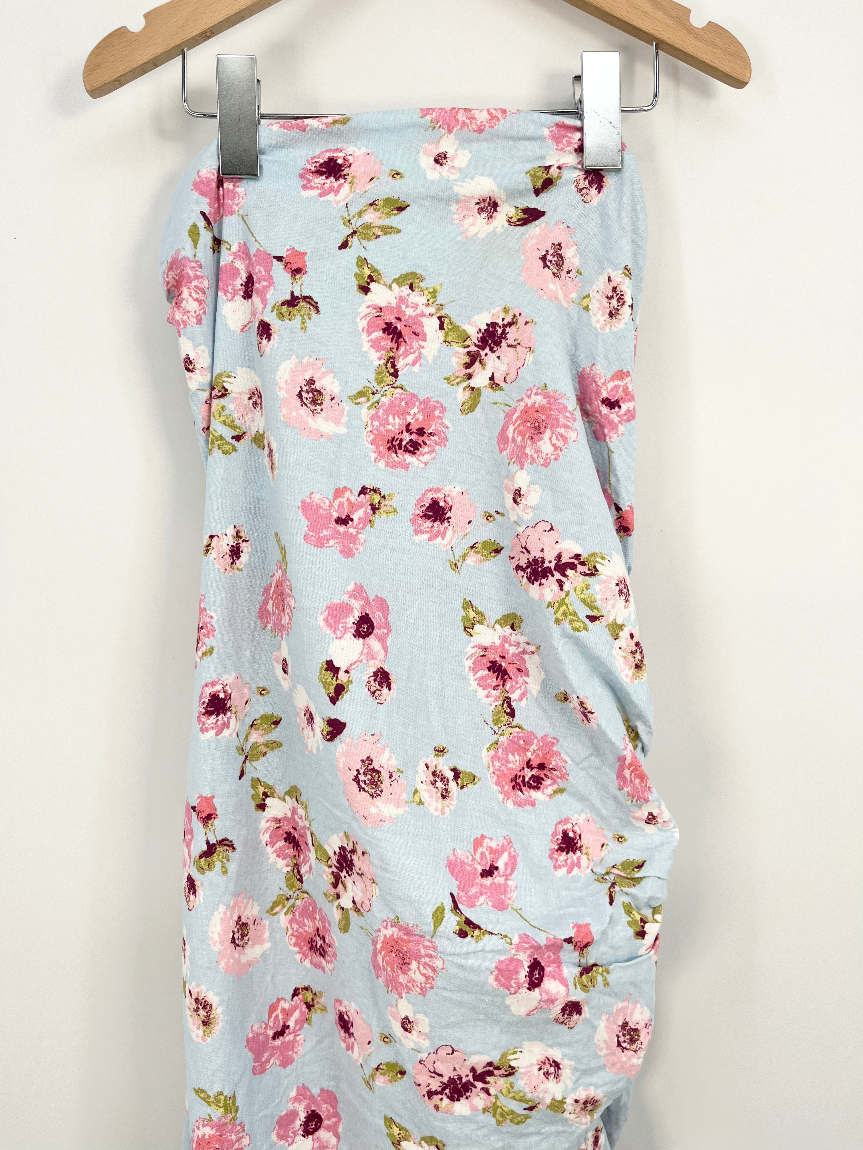 Zara - Robe bustier bleu ciel et fleurs roses froncées T.XL