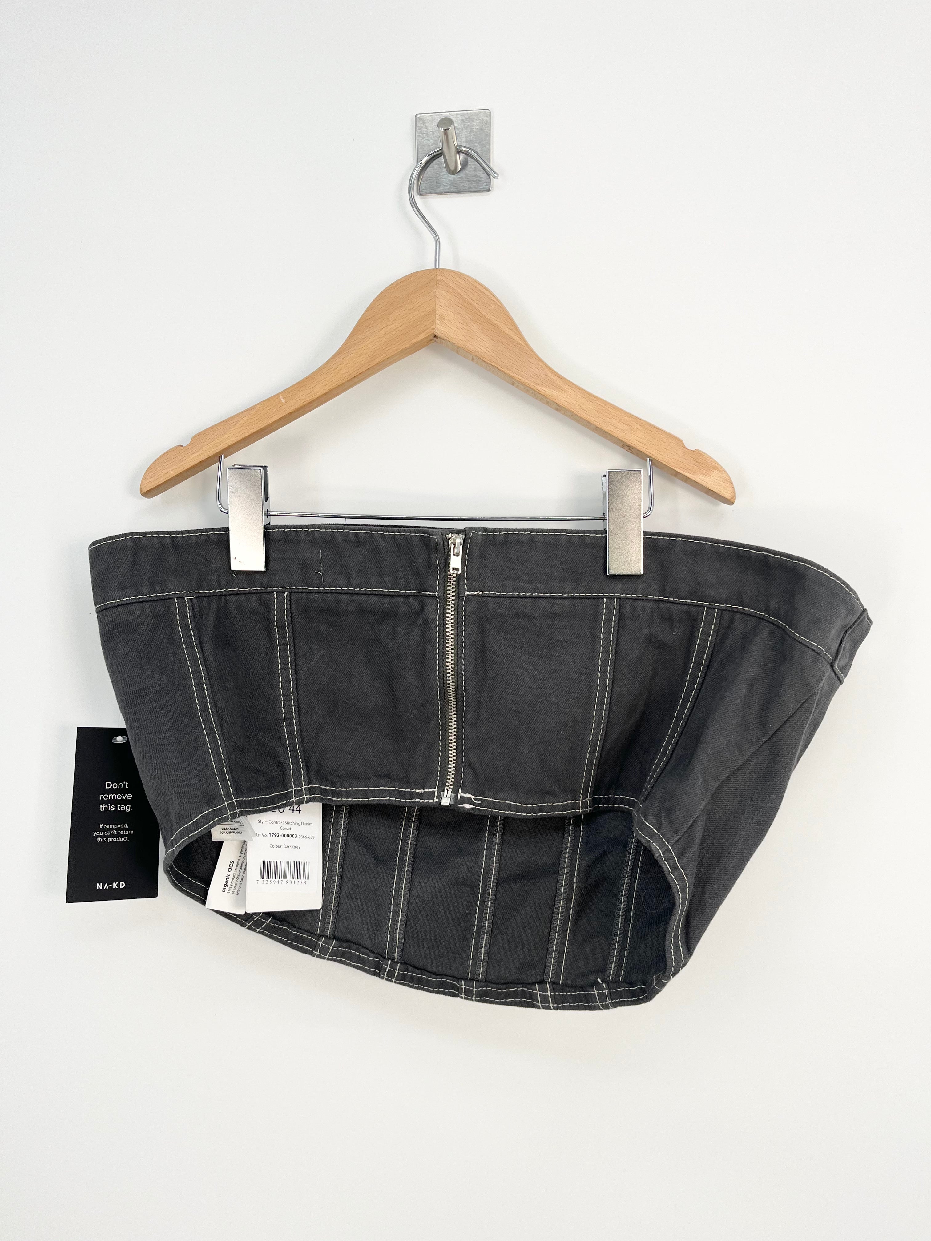 NA-KD - Top bustier en jean gris T.44