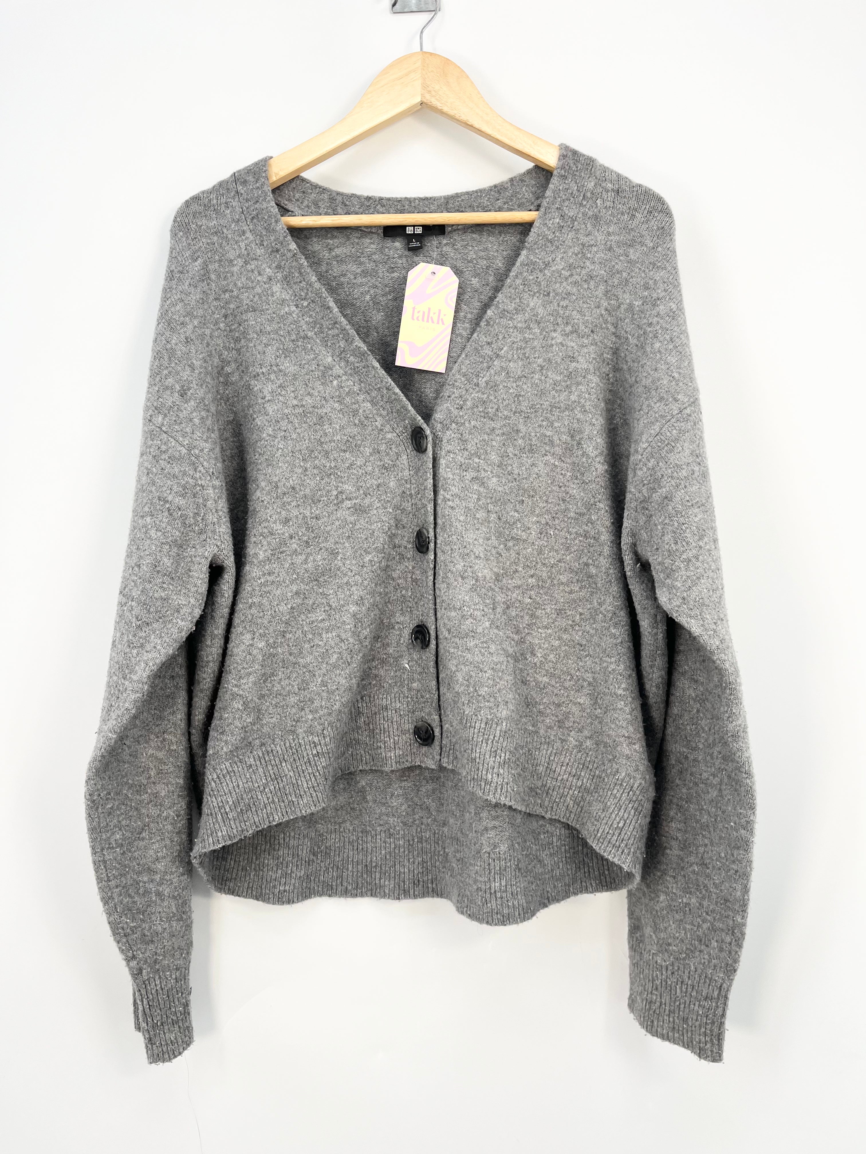 Uniqlo - Cardigan gris court 19% laine T.L