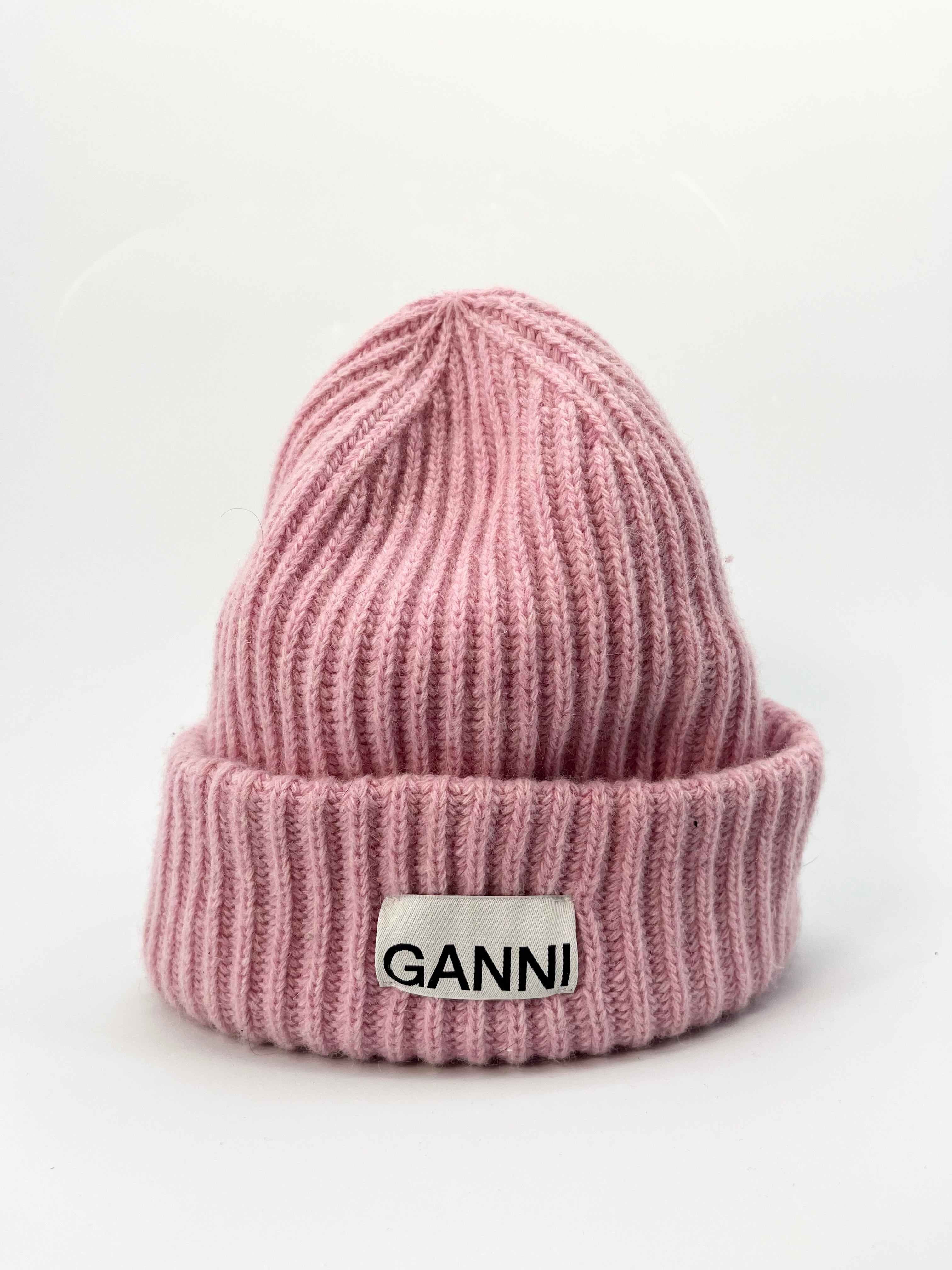 GANNI - Bonnet rose en maille épaisse T.U