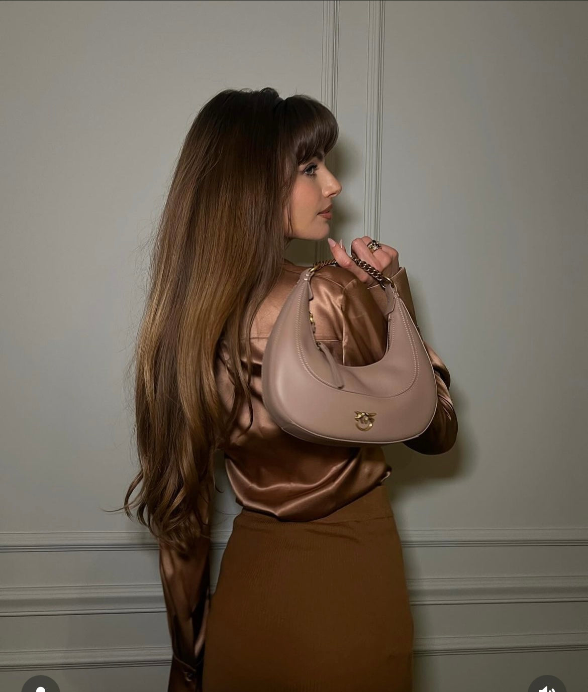 Pinko - Sac baguette mini brioche hobo taupe