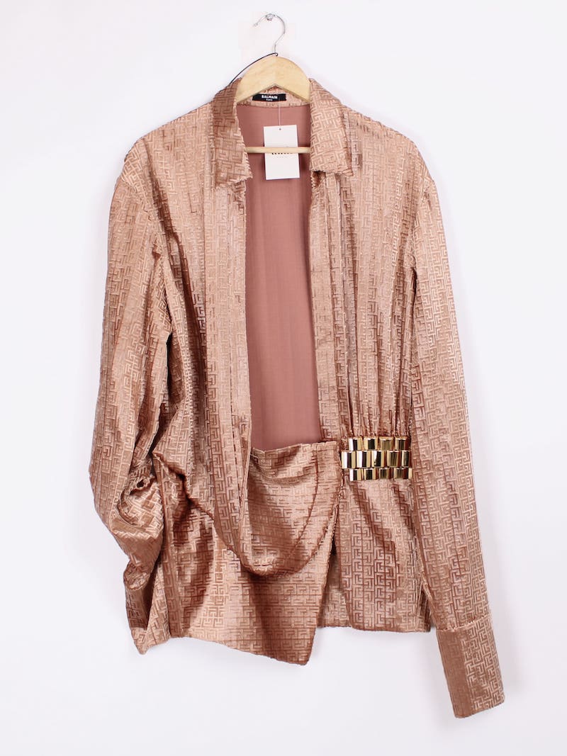 Balmain - Veste monogramme en velours marron T.M