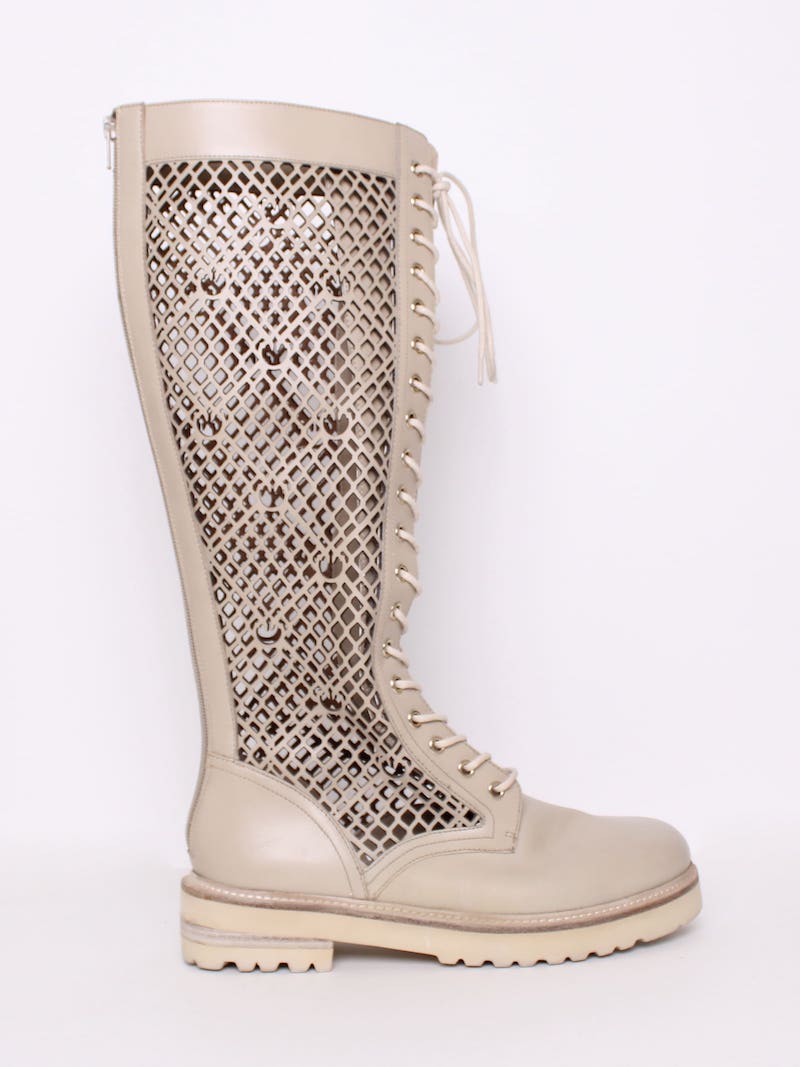 Pinko - Bottes cuir beige ajouré T.39