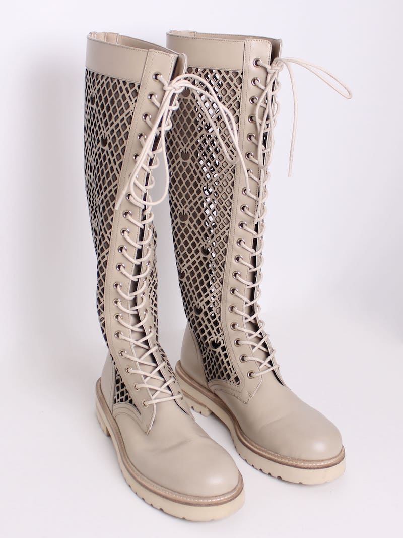 Pinko - Bottes cuir beige ajouré T.39