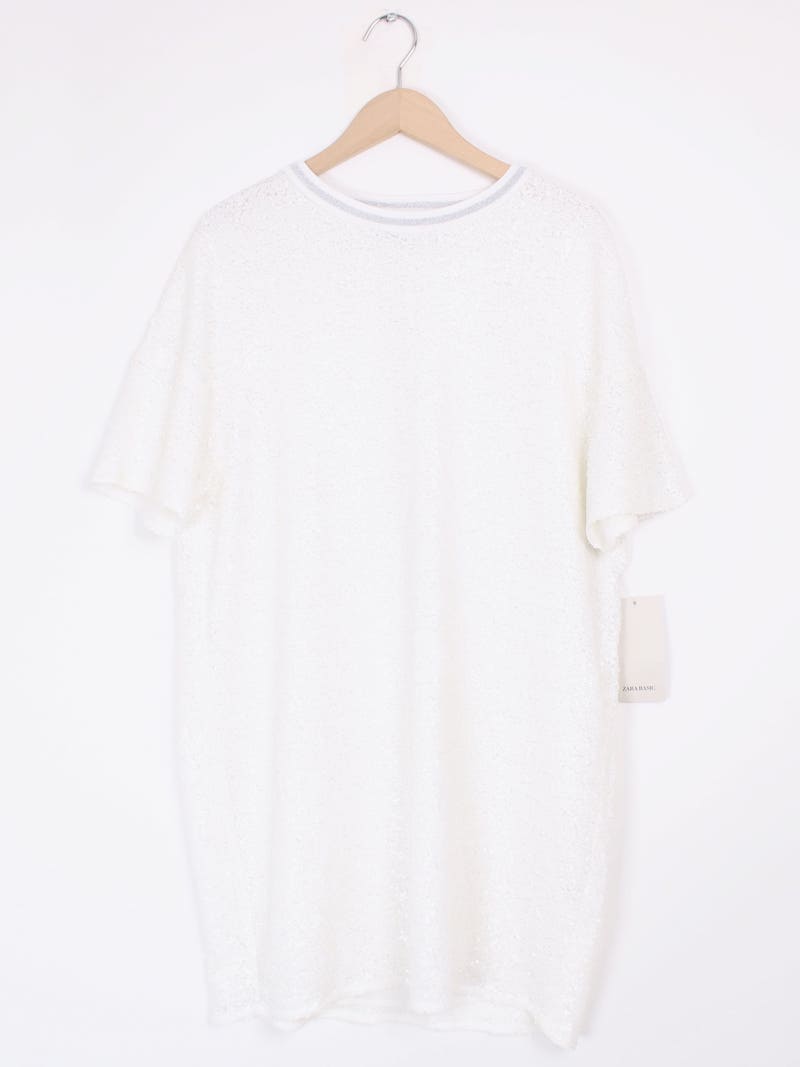 Zara - Robe T-shirt sequins blancs T.M