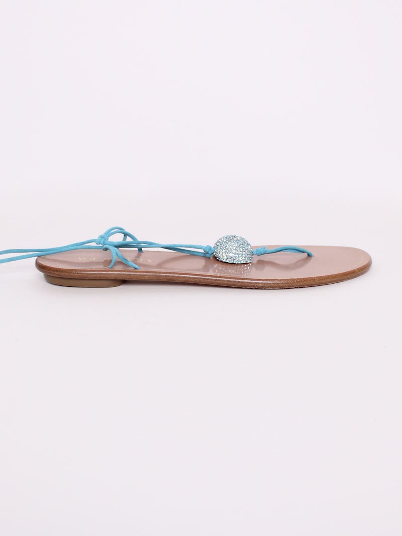 Aquazzura - Sandales plates cordelettes bleu turquoises T.40