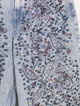 Isabel Marant - Bermuda jean bleu à perles Nataya T.S