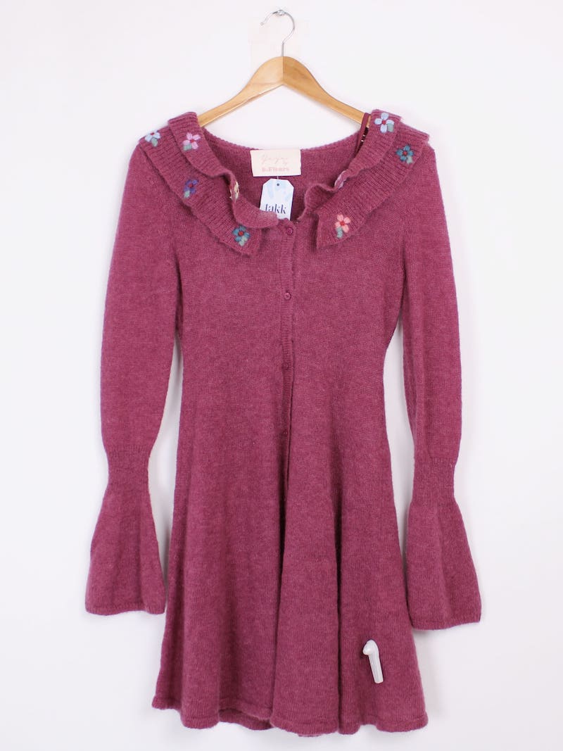 Yeye by B.Fleurs - Robe pull laine et mohair violet foncé à fleurs T.40